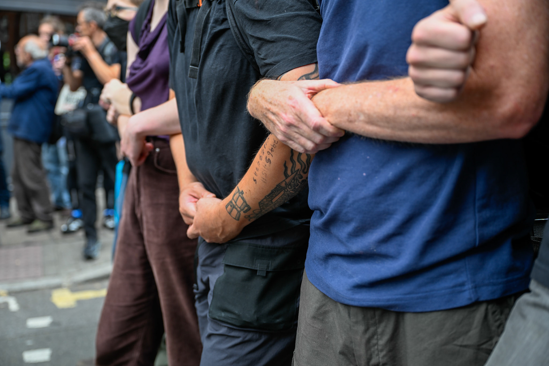 London, UK, 2nd August 2025, Protest outisde of the Thistle Hotel Barbican supporting migrant residents and challenging a counter protest