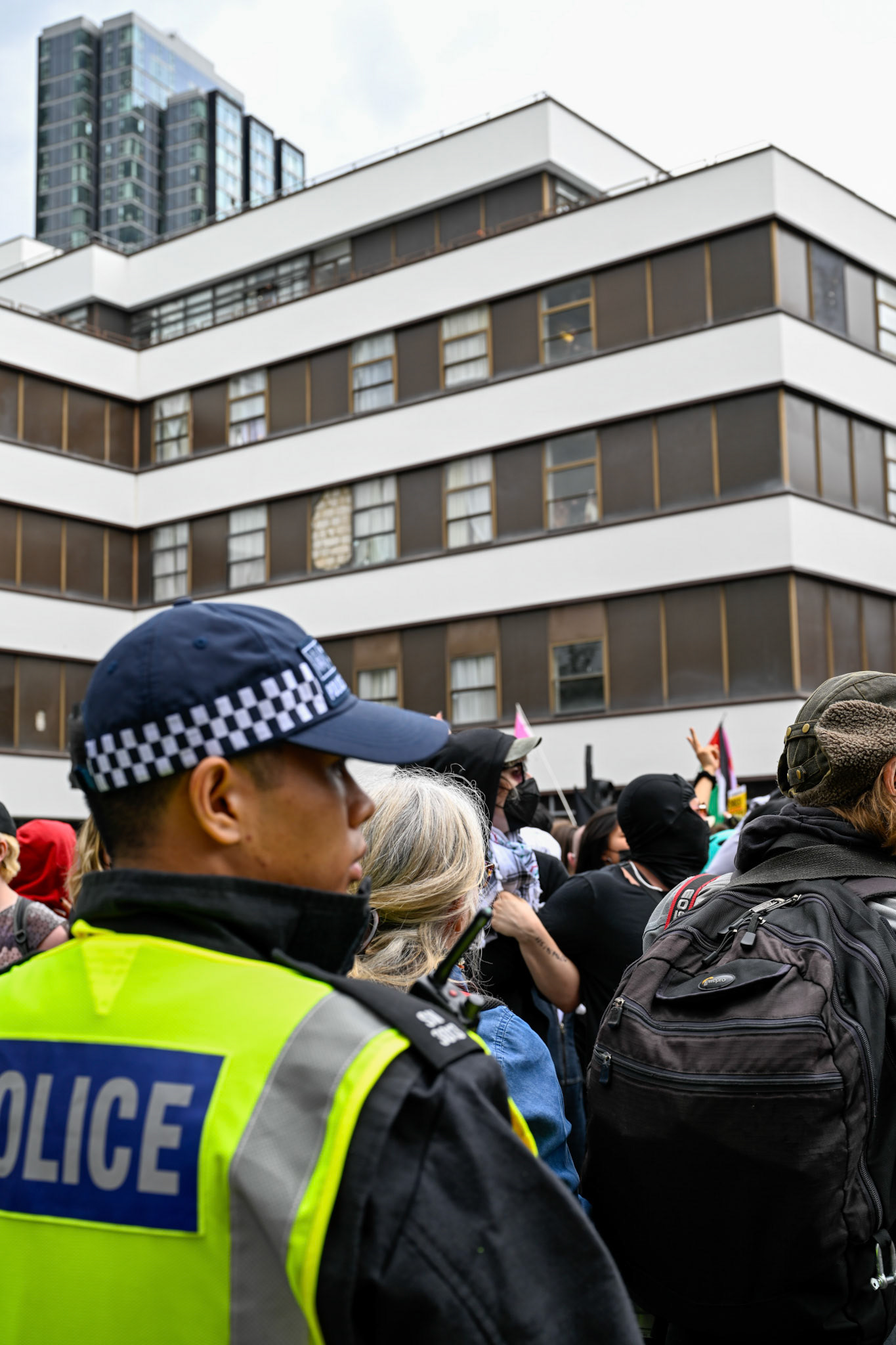 London, UK, 2nd August 2025, Protest outisde of the Thistle Hotel Barbican supporting migrant residents and challenging a counter protest