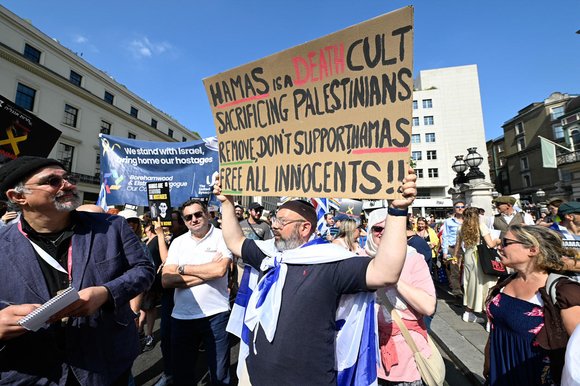 London, UK, 10th August 2025: March by pro Israeli supporters demanding the release of hostages held in Gaza by Hamas, Monkey Butler Images / Alamy Live News