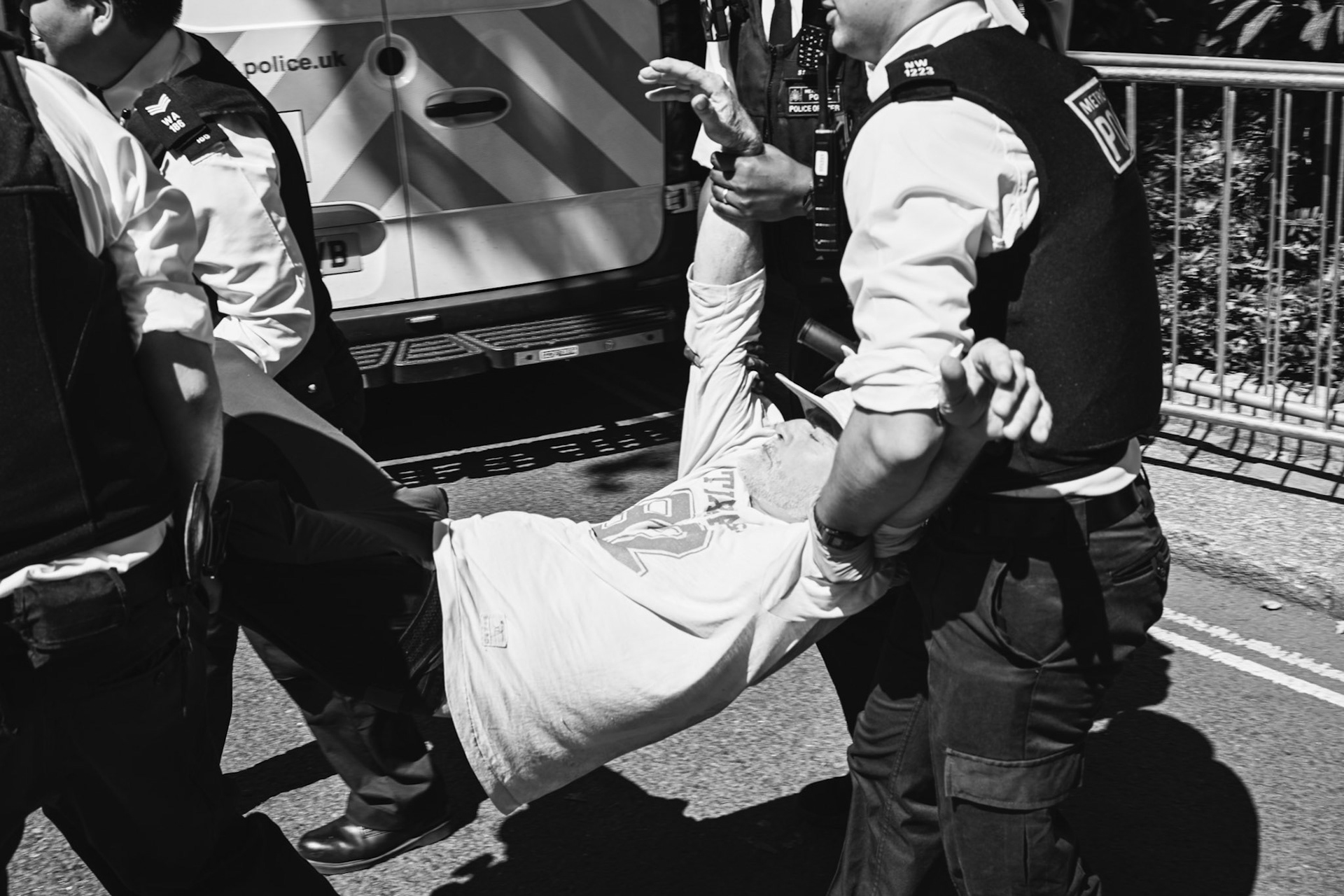 Palestine Action supporters protest at Parliament Square opposite The Houses of Parliament. The group were all arrested.