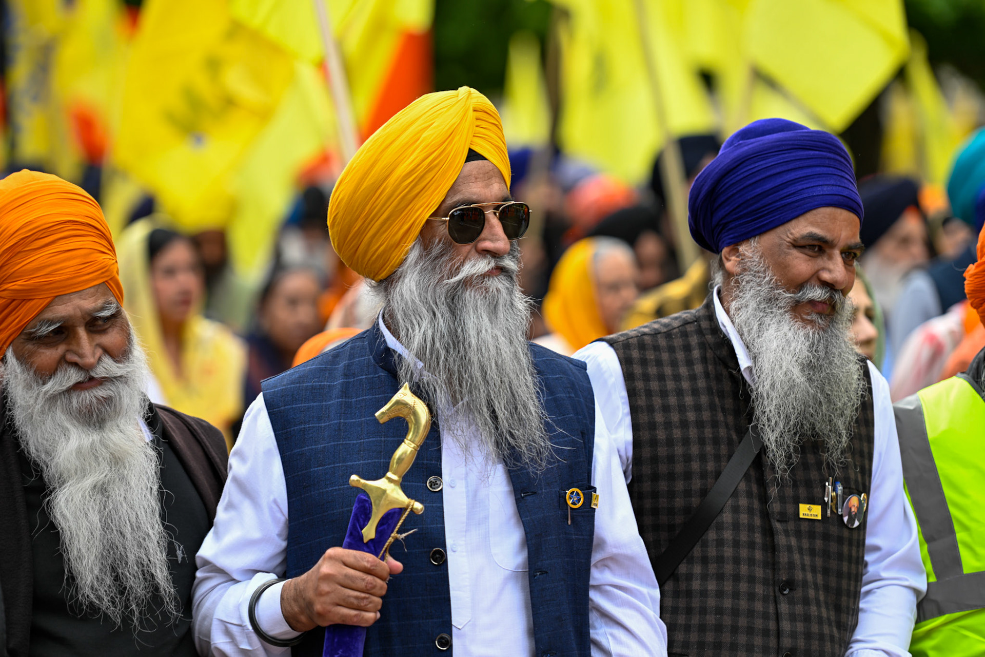 London, UK, 1st June 2025 - Sikh protestors march towards Trafalgar Square down the Mall to mark the anniversary of the Amritsar massacre by the Indian Army 1984, monkeybutlerimages/alamy live news