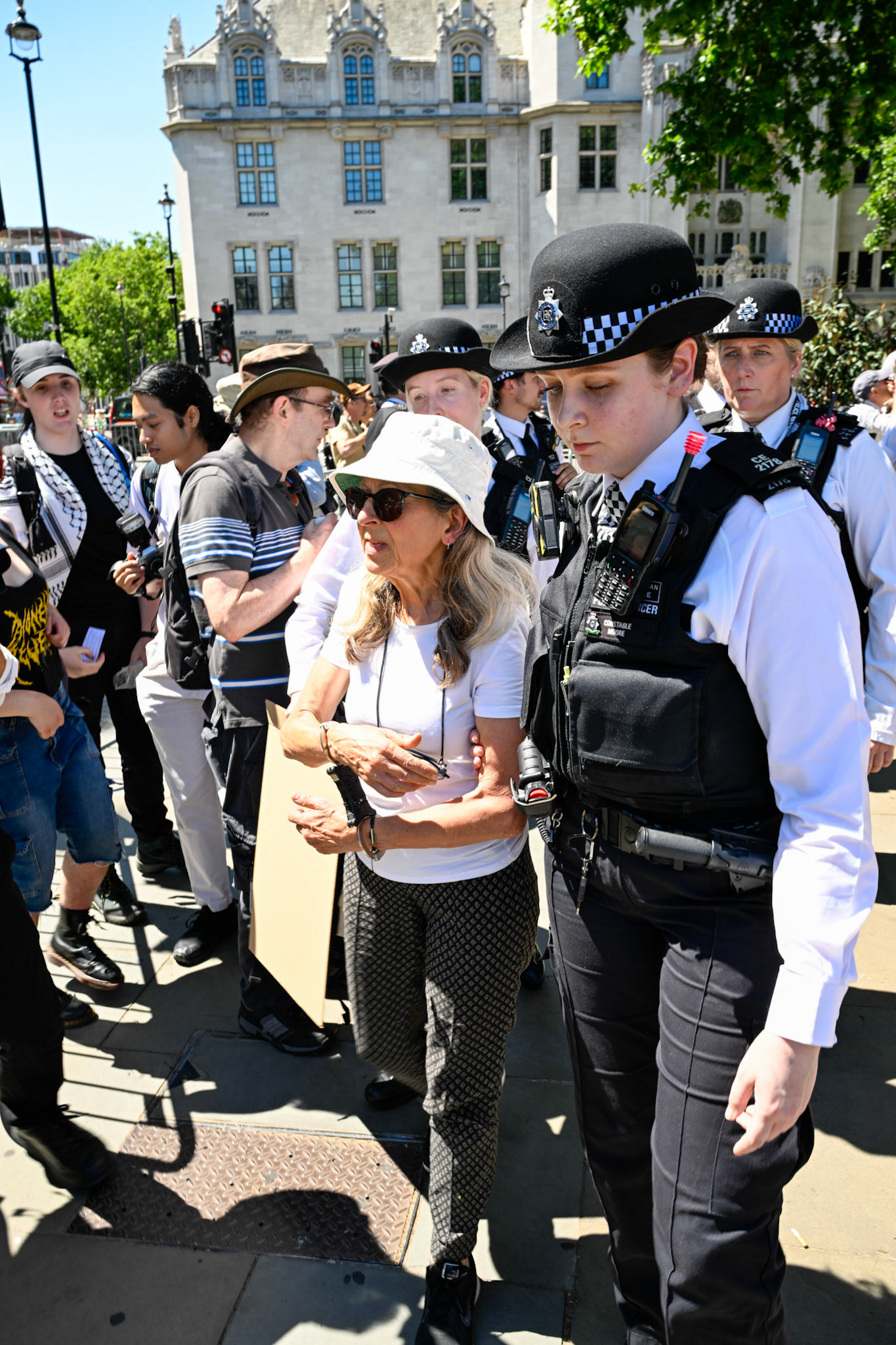 Palestine Action supporters protest at Parliament Square opposite The Houses of Parliament. The group were all arrested.