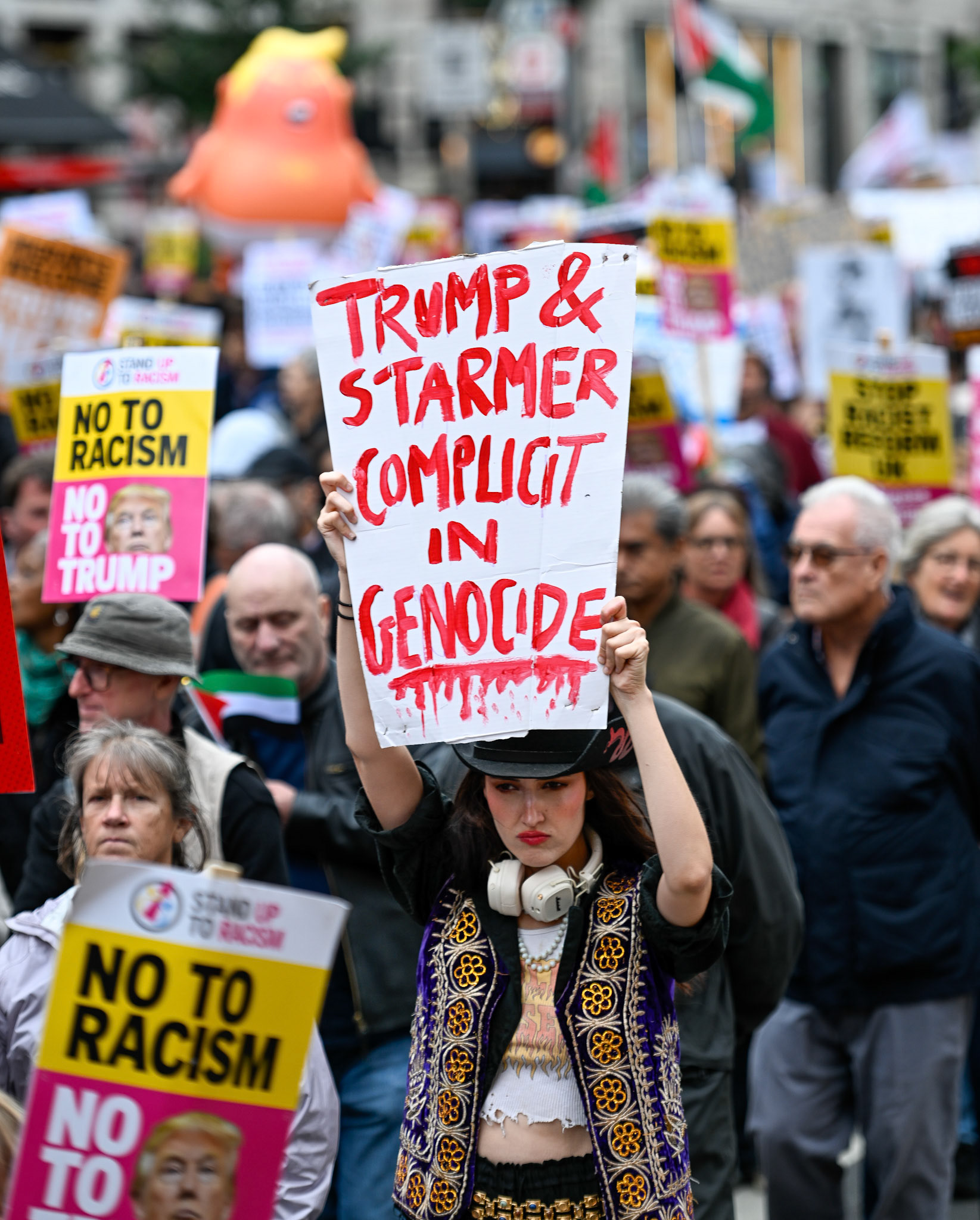 London, UK, 17th September 2025, A large protest by thousands of anti Trump supporters wound through central London towards Parliament, monkeybutlerimages / Alamy Live News