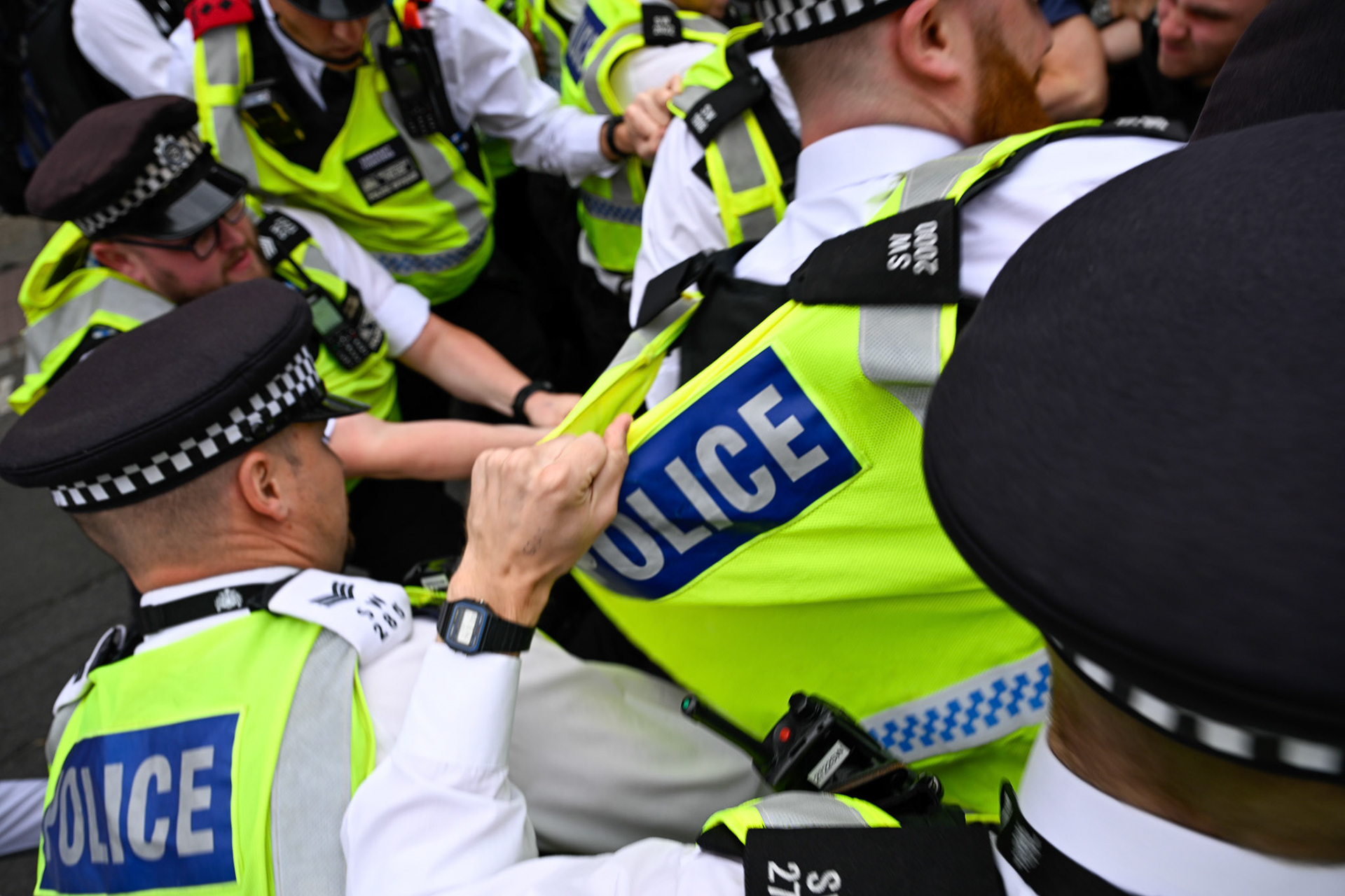 London, UK, 2nd August 2025, Protest outisde of the Thistle Hotel Barbican supporting migrant residents and challenging a counter protest