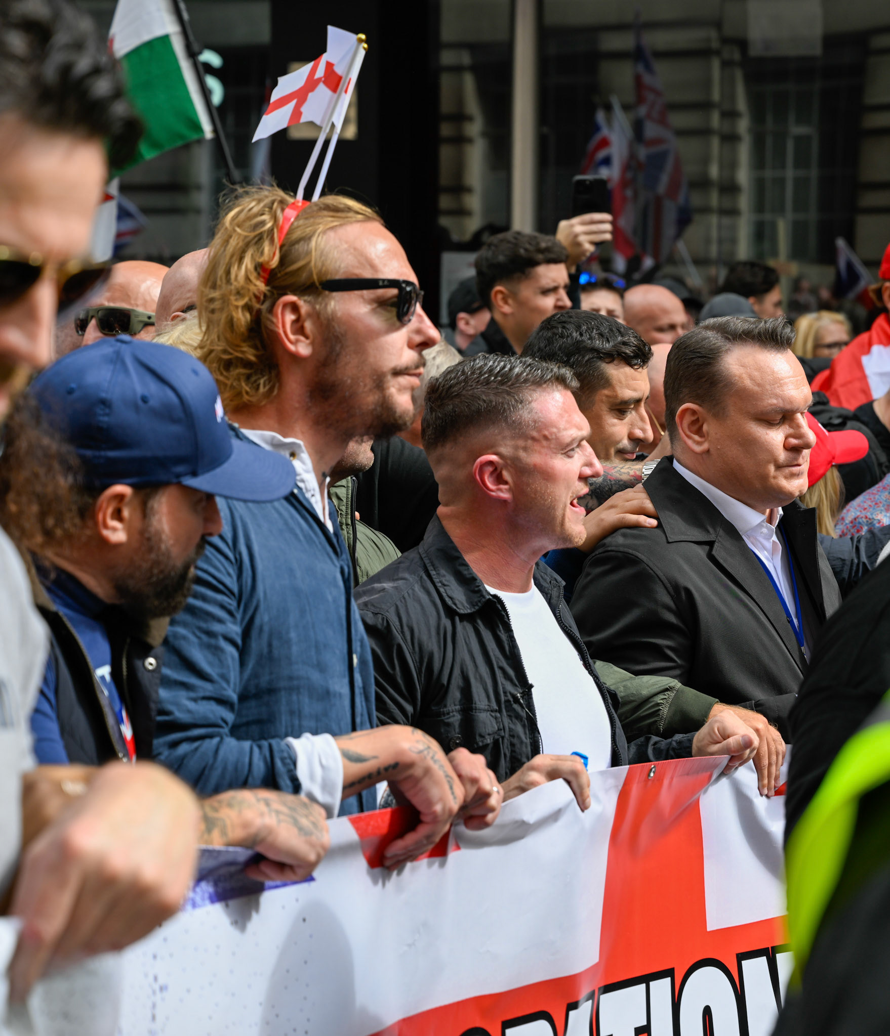 London, UK, 13th September: Approximately 100,000 supporters of Tommy Robinson march through central London,  monkeybutlerimages/alamy live news