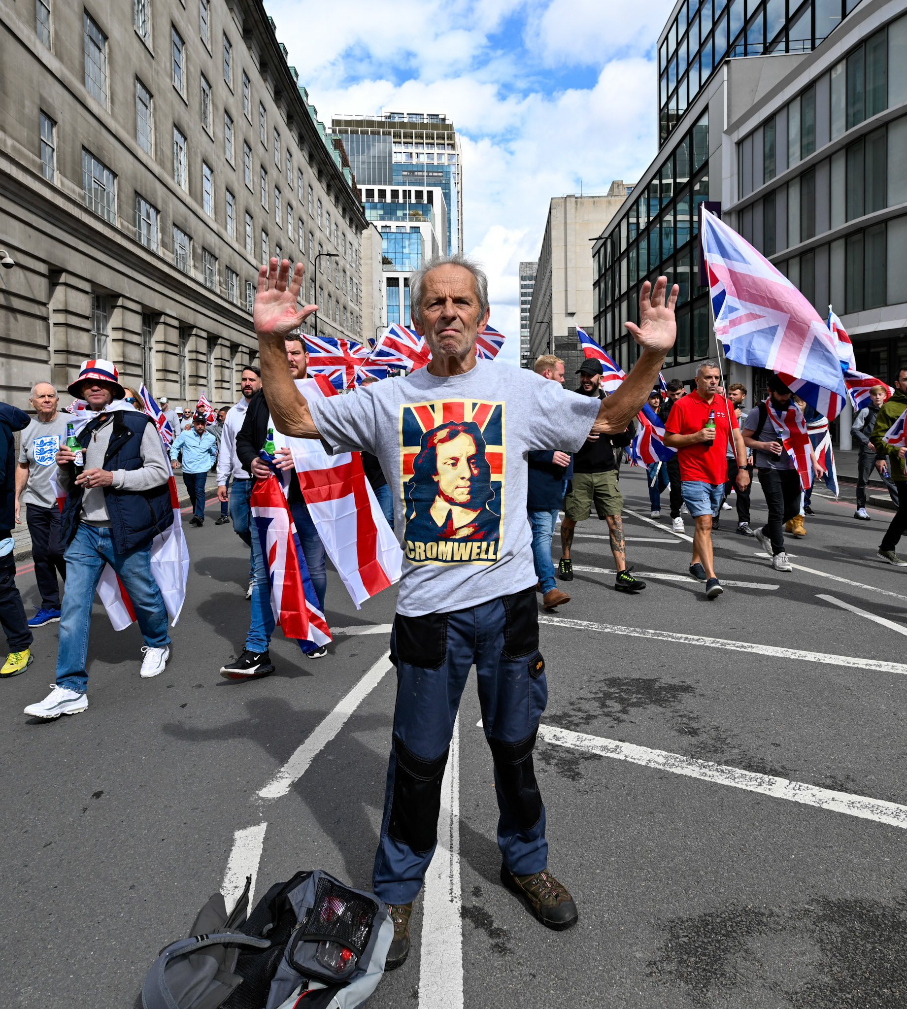 London, UK, 13th September: Approximately 100,000 supporters of Tommy Robinson march through central London,  monkeybutlerimages/alamy live news