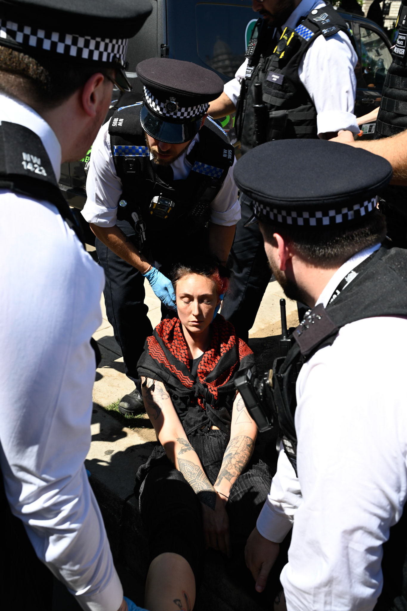 Palestine Action supporters protest at Parliament Square opposite The Houses of Parliament. The group were all arrested.