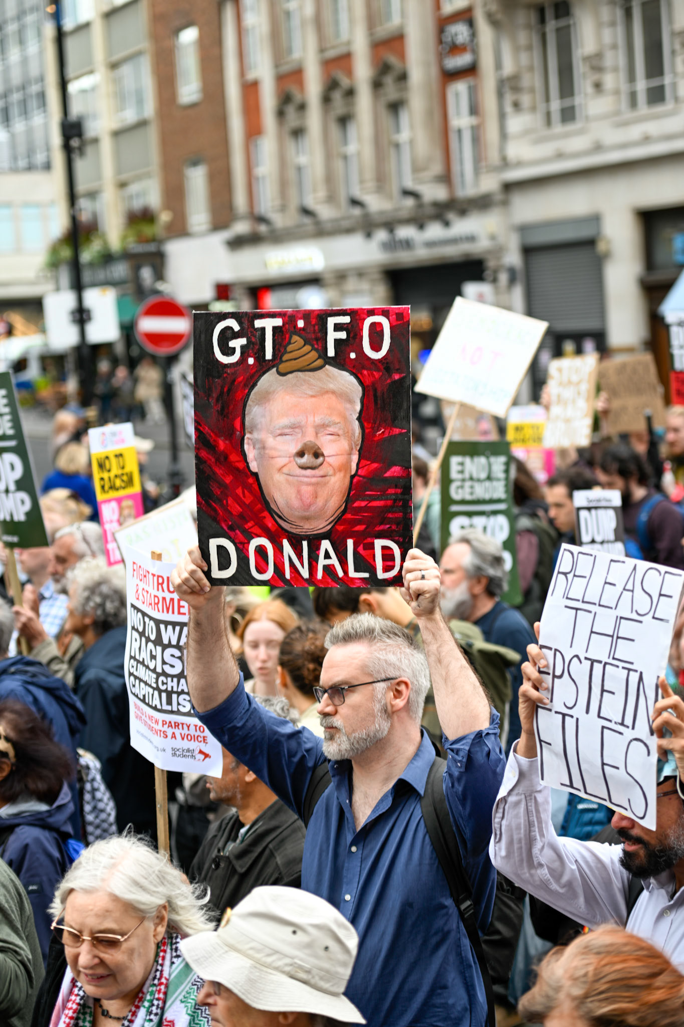 London, UK, 17th September 2025, A large protest by thousands of anti Trump supporters wound through central London towards Parliament, monkeybutlerimages / Alamy Live News