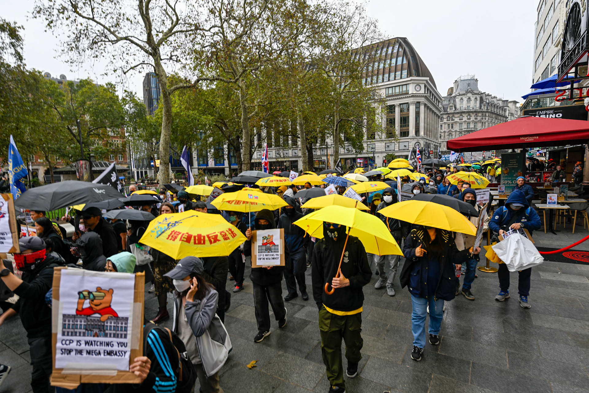 London, UK, 28th September 2025: 11th Anniversary march to commerate the pro democracy protest in Hong Kong in 2014 called the yellow umbrella revolution, monkeybutlerimages/ alamy live news