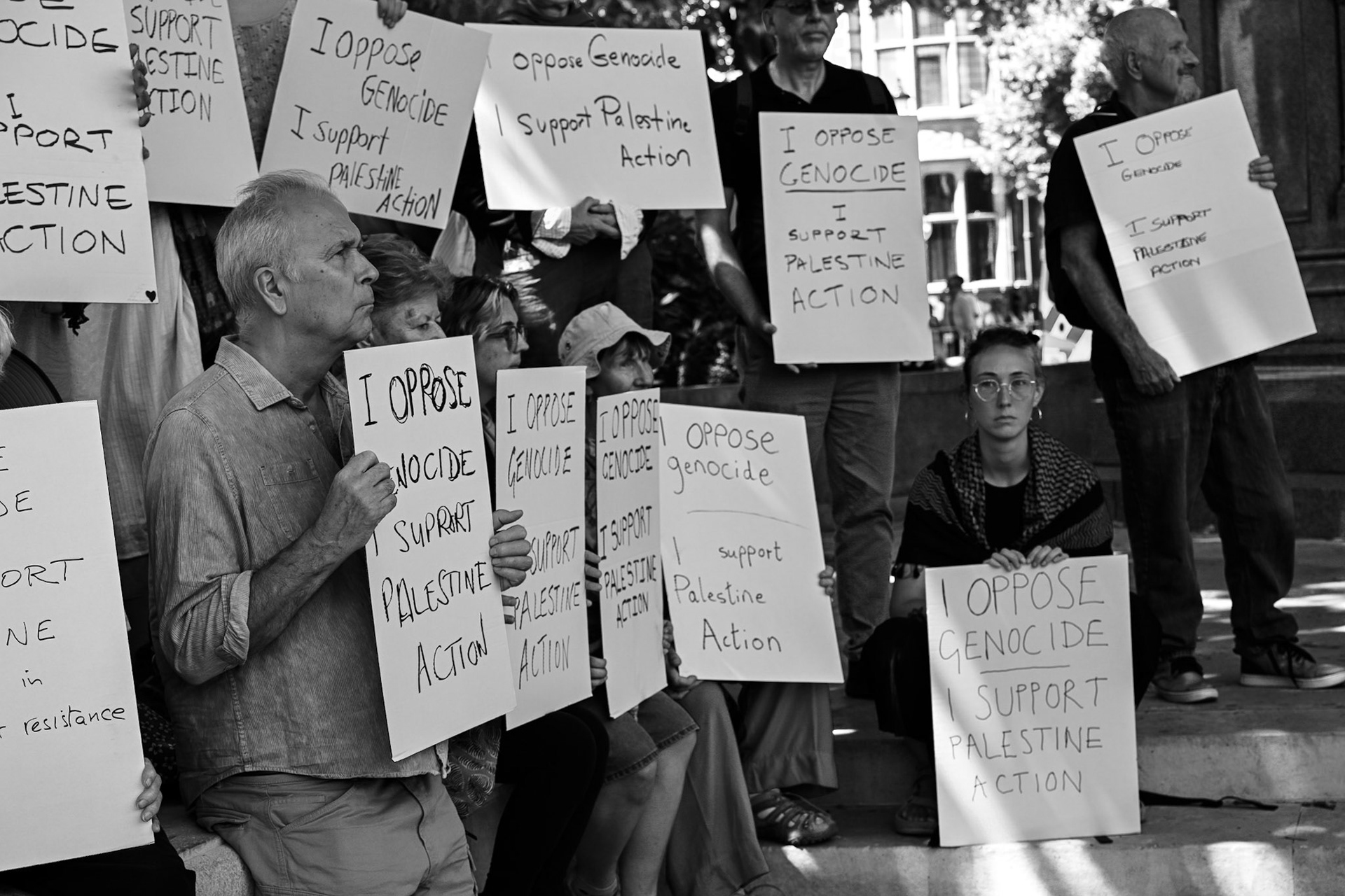 Palestine Action supporters protest at Parliament Square opposite The Houses of Parliament. The group were all arrested.