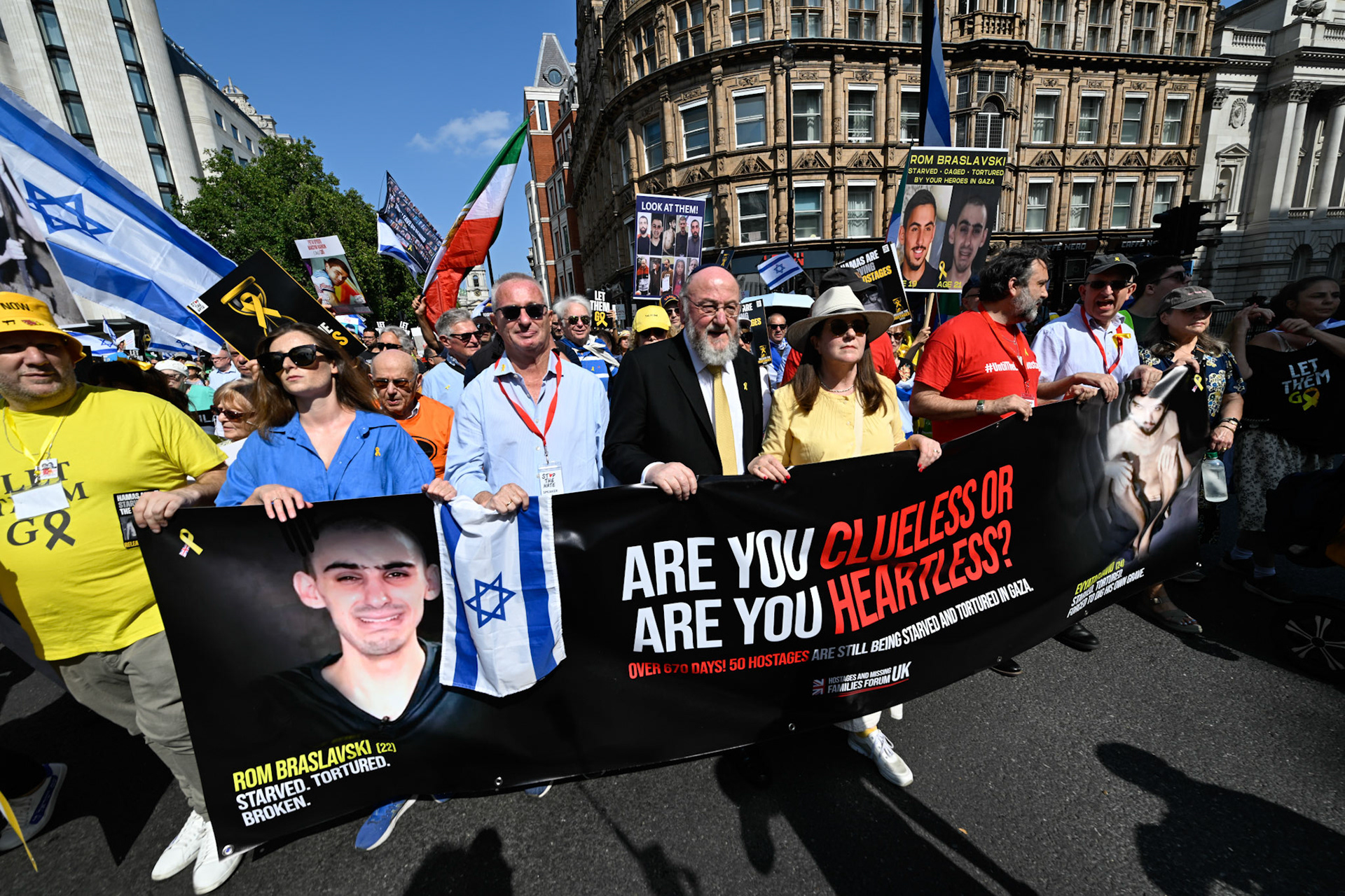 London, UK, 10th August 2025: March by pro Israeli supporters demanding the release of hostages held in Gaza by Hamas, Monkey Butler Images / Alamy Live News
