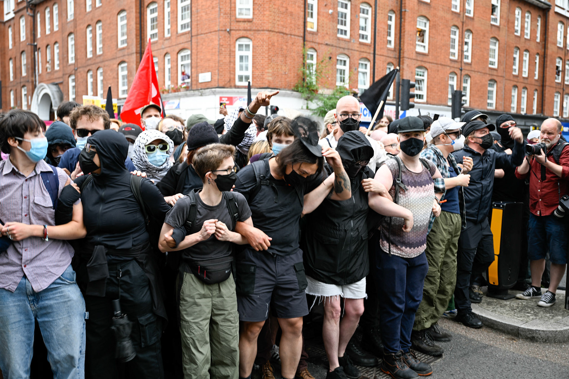 London, UK, 2nd August 2025, Protest outisde of the Thistle Hotel Barbican supporting migrant residents and challenging a counter protest