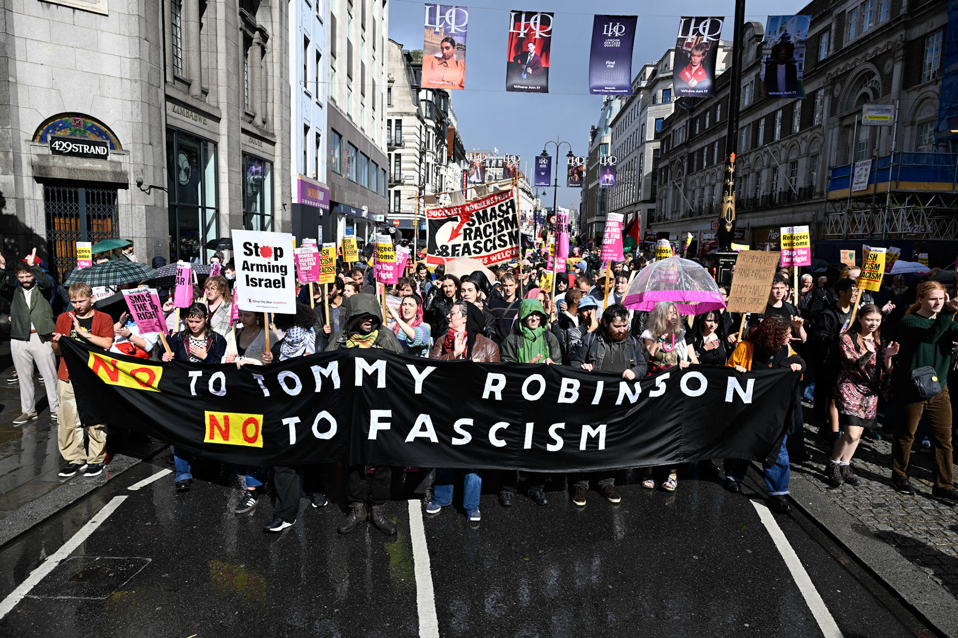 London, UK, 13th September: Protesters march to oppose Tommy Robinson and the far rights march and ideals,  monkeybutlerimages/alamy live news