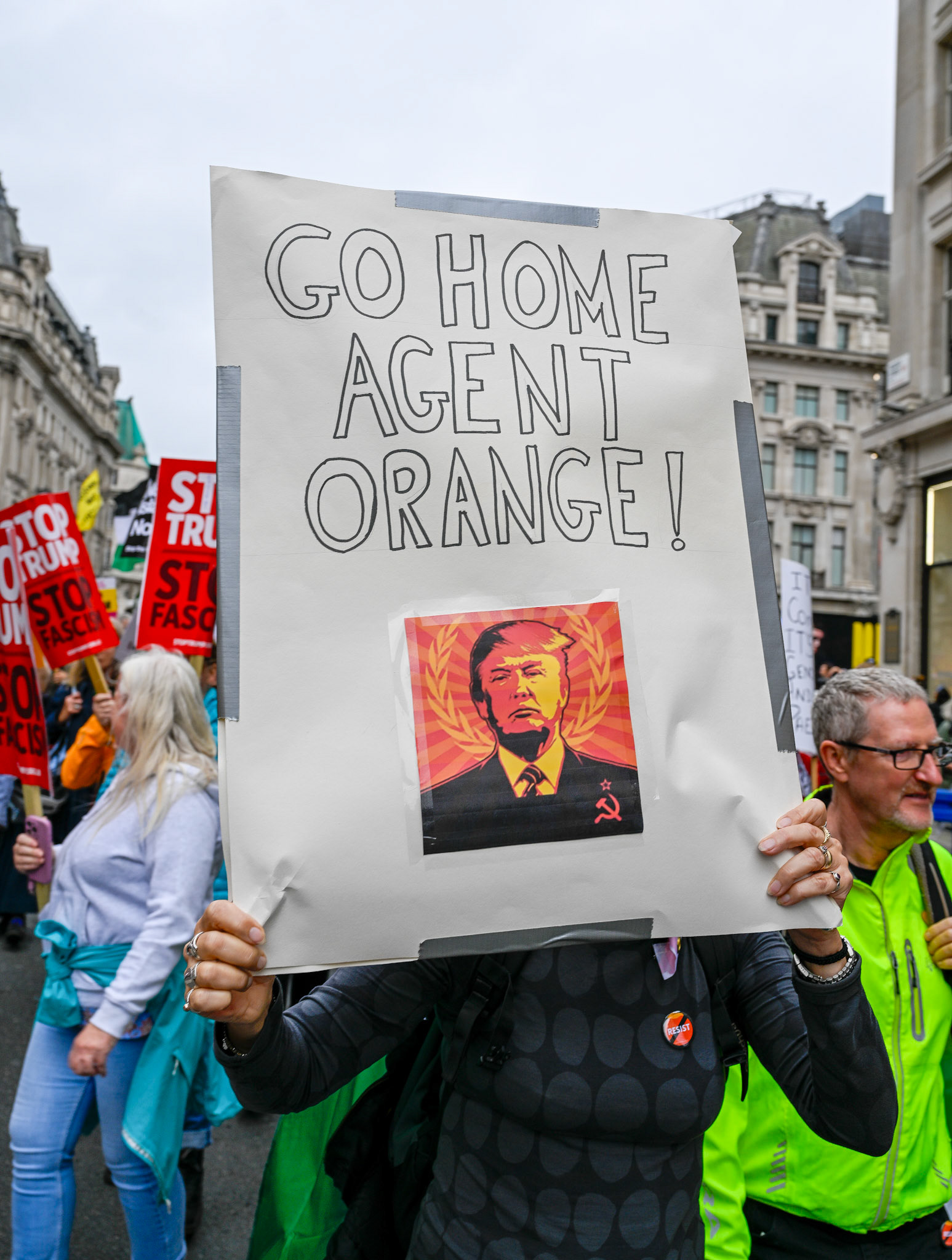 London, UK, 17th September 2025, A large protest by thousands of anti Trump supporters wound through central London towards Parliament, monkeybutlerimages / Alamy Live News