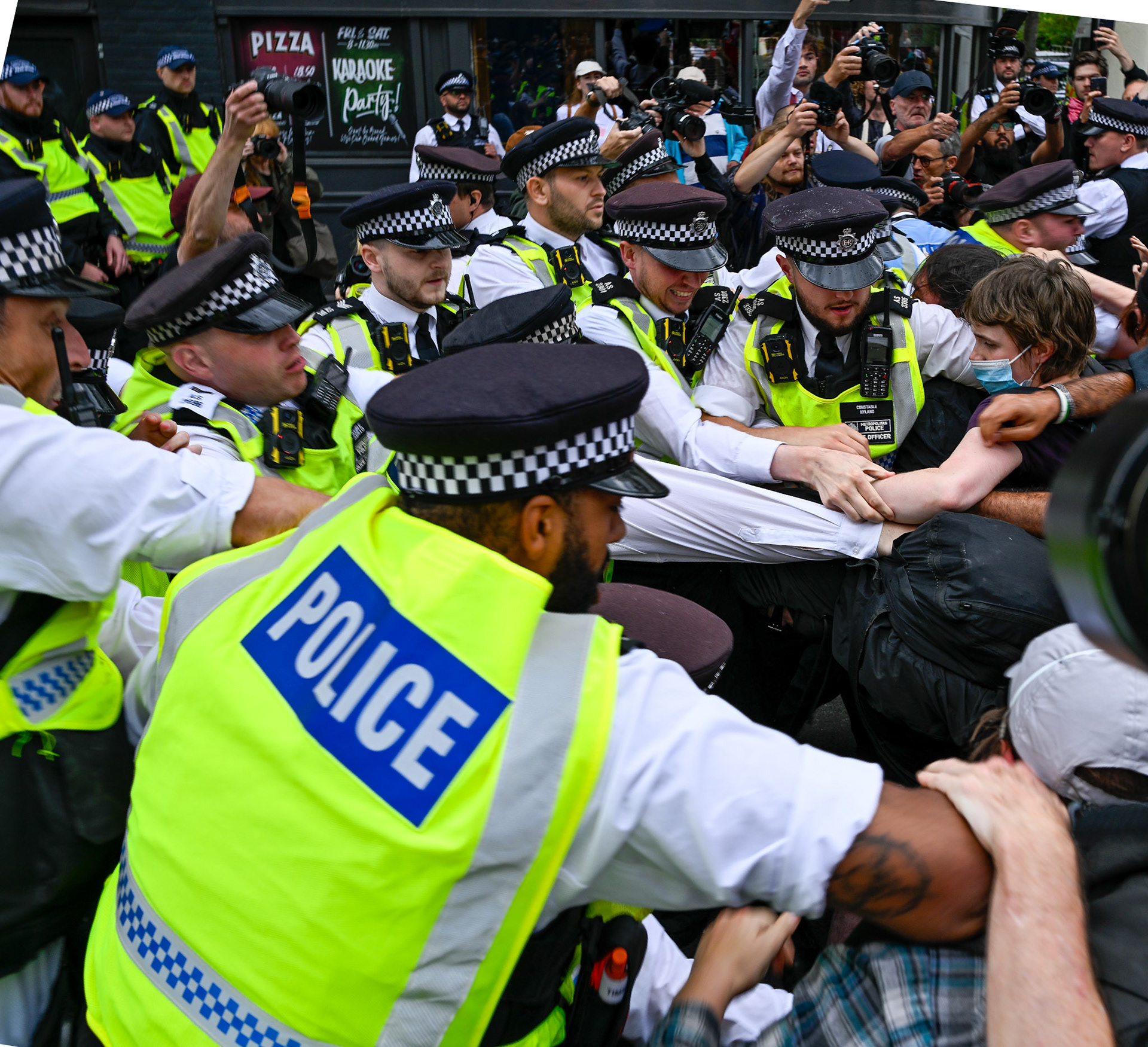 London, UK, 2nd August 2025, Protest outisde of the Thistle Hotel Barbican supporting migrant residents and challenging a counter protest