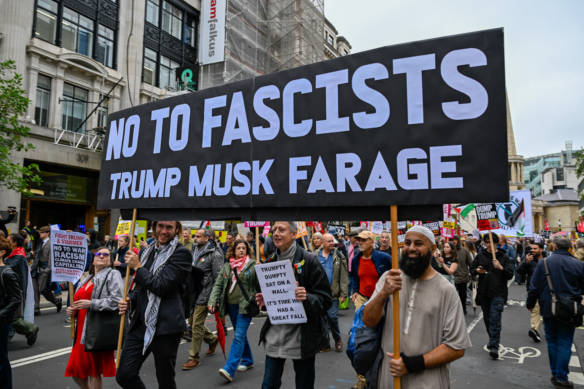 London, UK, 17th September 2025, A large protest by thousands of anti Trump supporters wound through central London towards Parliament, monkeybutlerimages / Alamy Live News