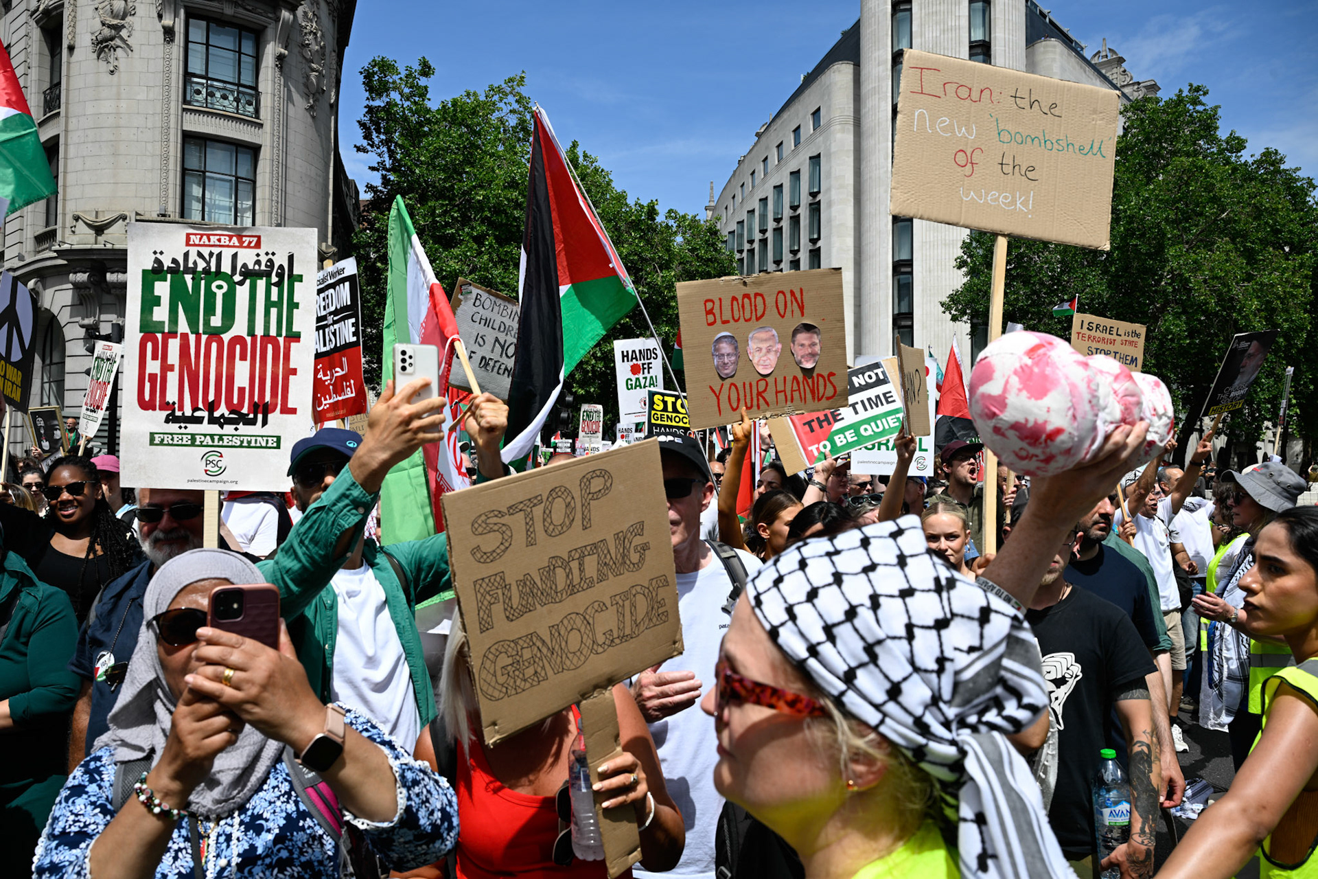 Tens of thousands of protestors marched against Israeli action against Gaza and Iran, London, UK, 21st June 2025