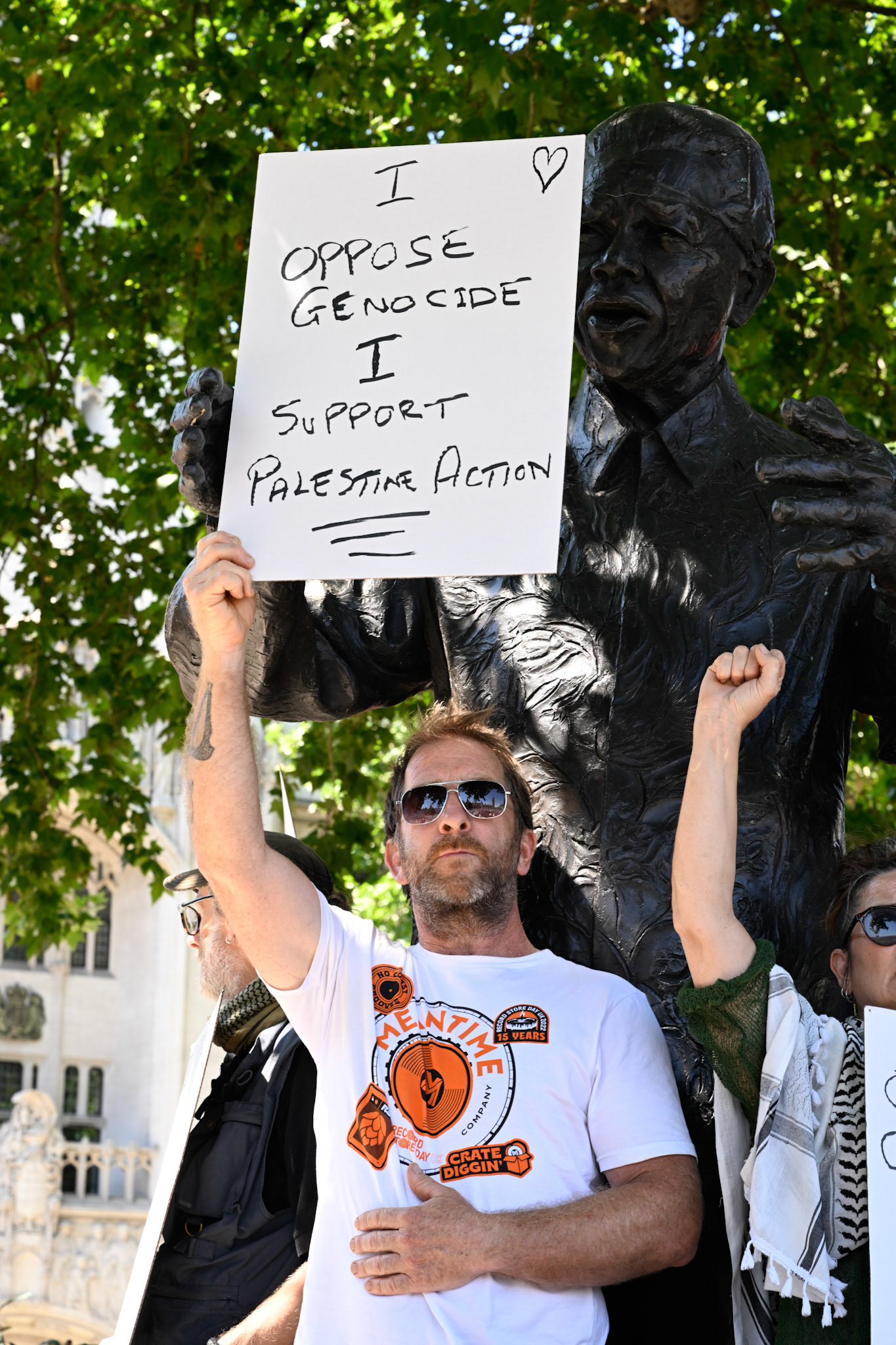Palestine Action supporters protest at Parliament Square opposite The Houses of Parliament. The group were all arrested.