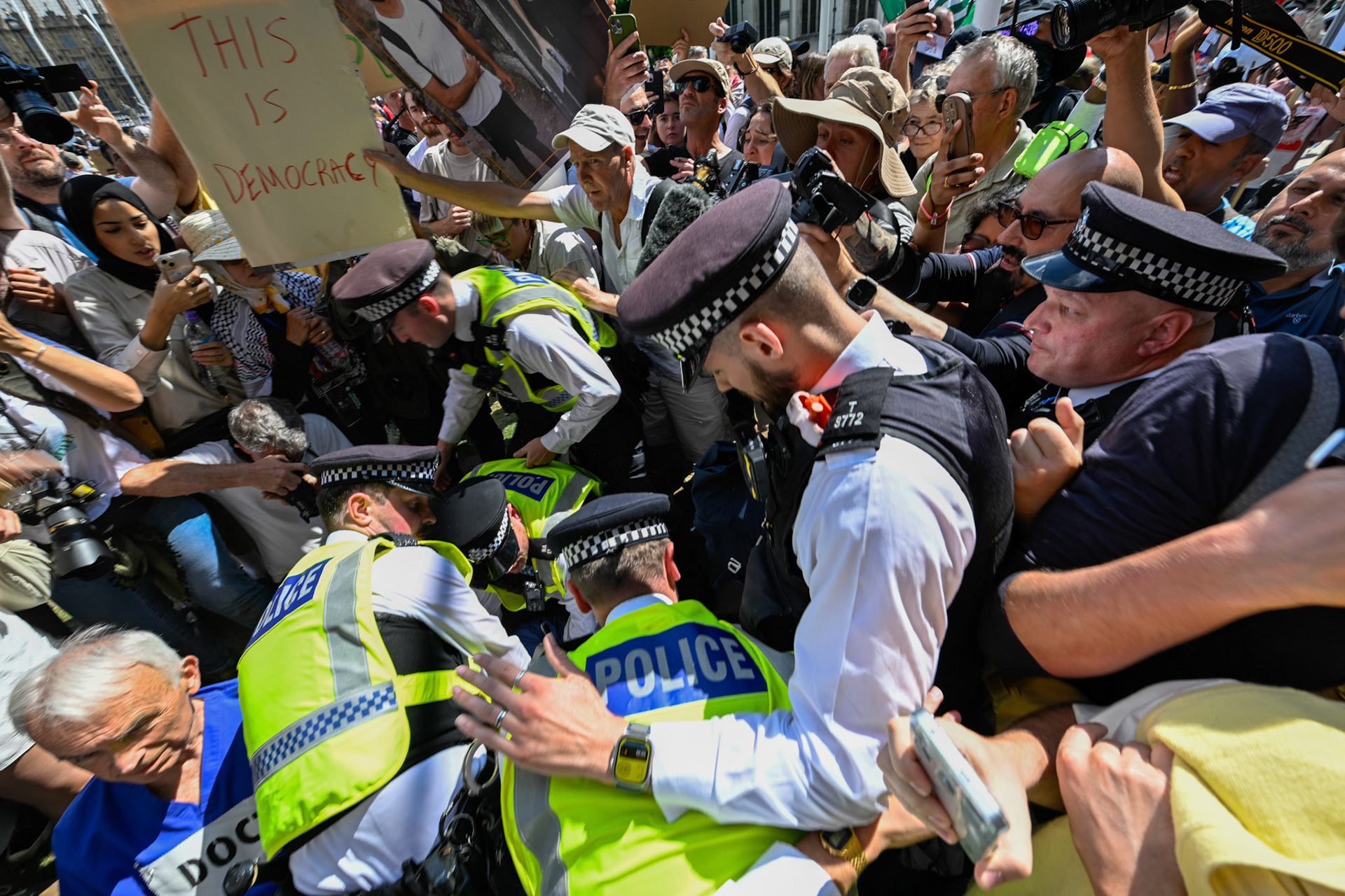 Hundreds of activists gathered to support the proscribed terrorist group Palestine Action. Police arrested any person supporting the group resulted in mass arrests.