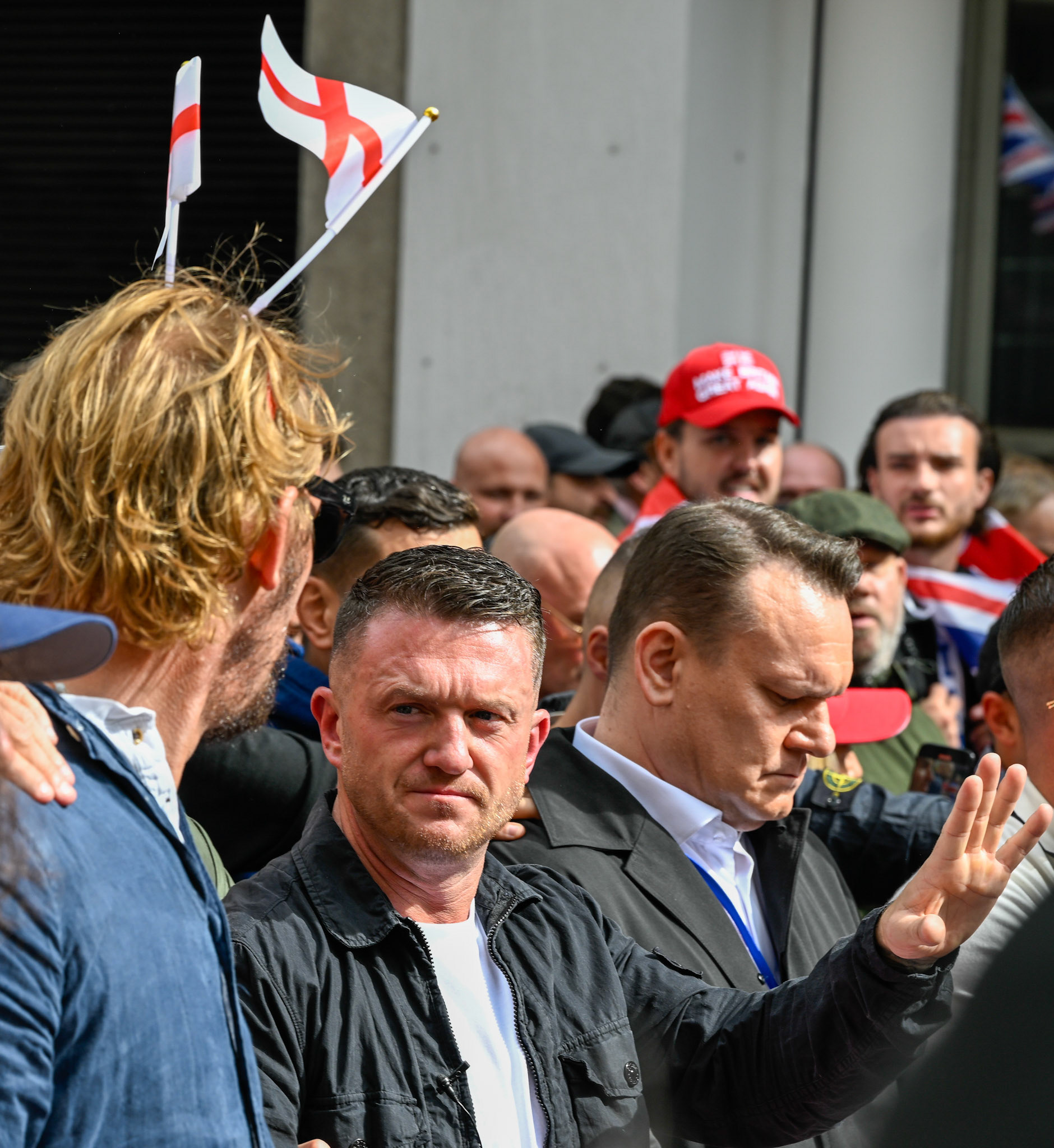 London, UK, 13th September: Approximately 100,000 supporters of Tommy Robinson march through central London,  monkeybutlerimages/alamy live news