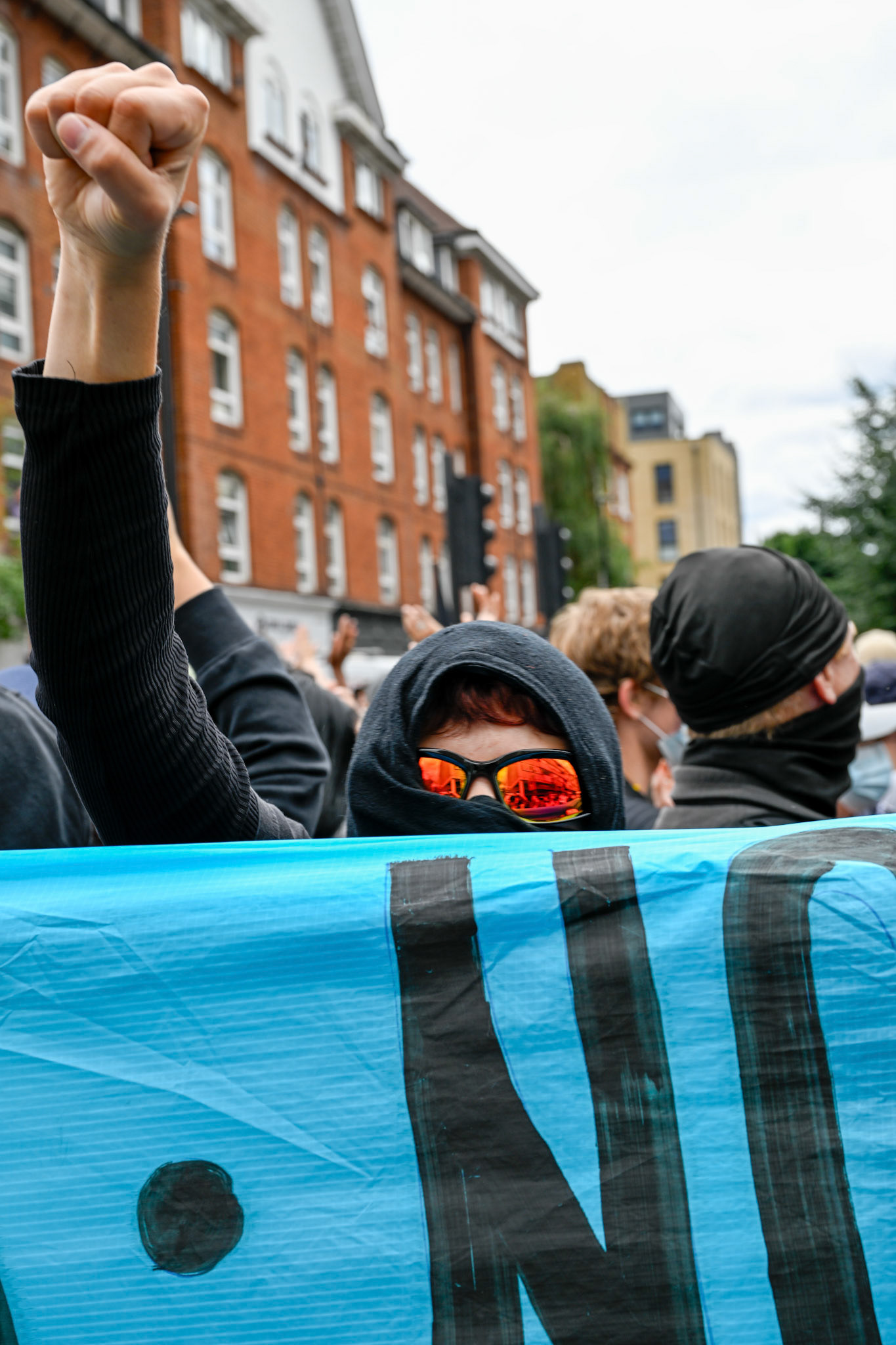 London, UK, 2nd August 2025, Protest outisde of the Thistle Hotel Barbican supporting migrant residents and challenging a counter protest