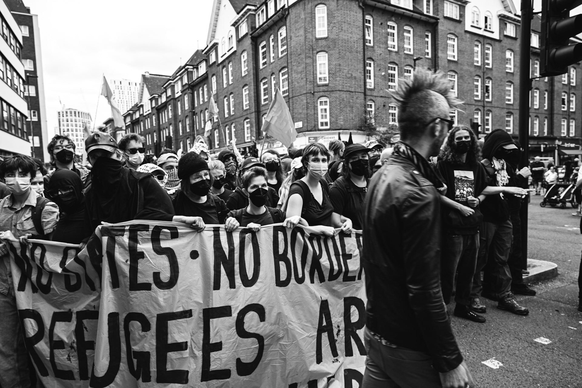 London, UK, 2nd August 2025, Protest outisde of the Thistle Hotel Barbican supporting migrant residents and challenging a counter protest
