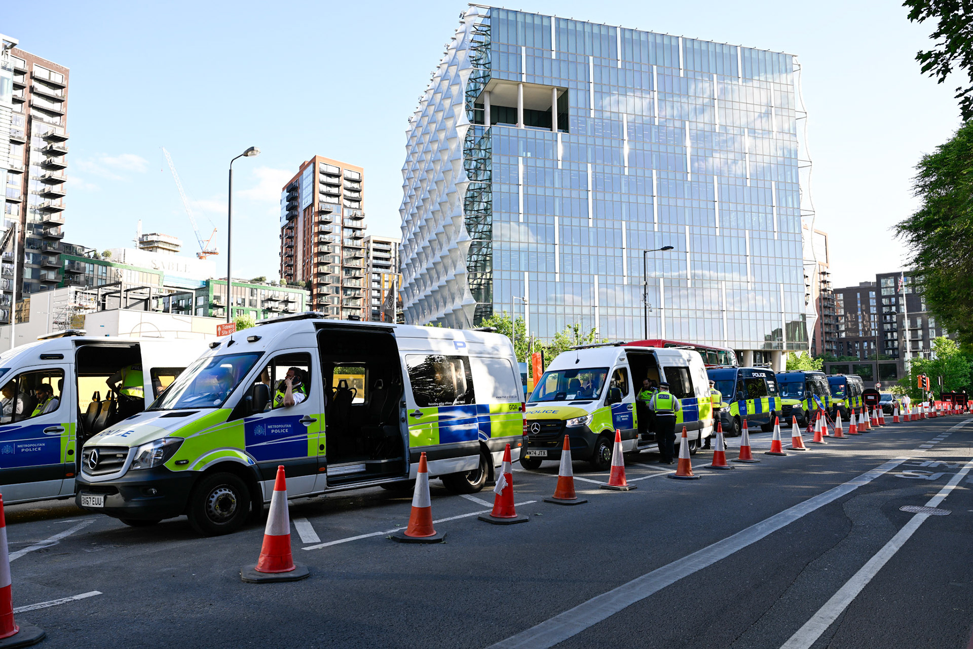 The Stop the War Coalition staged a protest opposite the US Embassy in London demanding that the US stop their bombing campaign in Iran