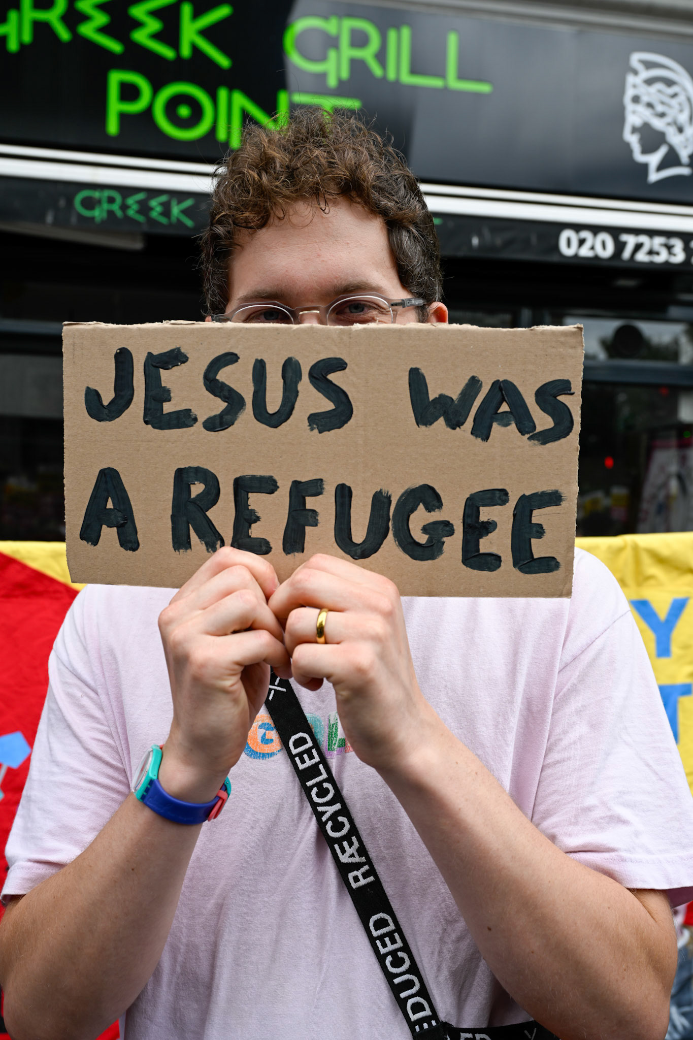 London, UK, 2nd August 2025, Protest outisde of the Thistle Hotel Barbican supporting migrant residents and challenging a counter protest