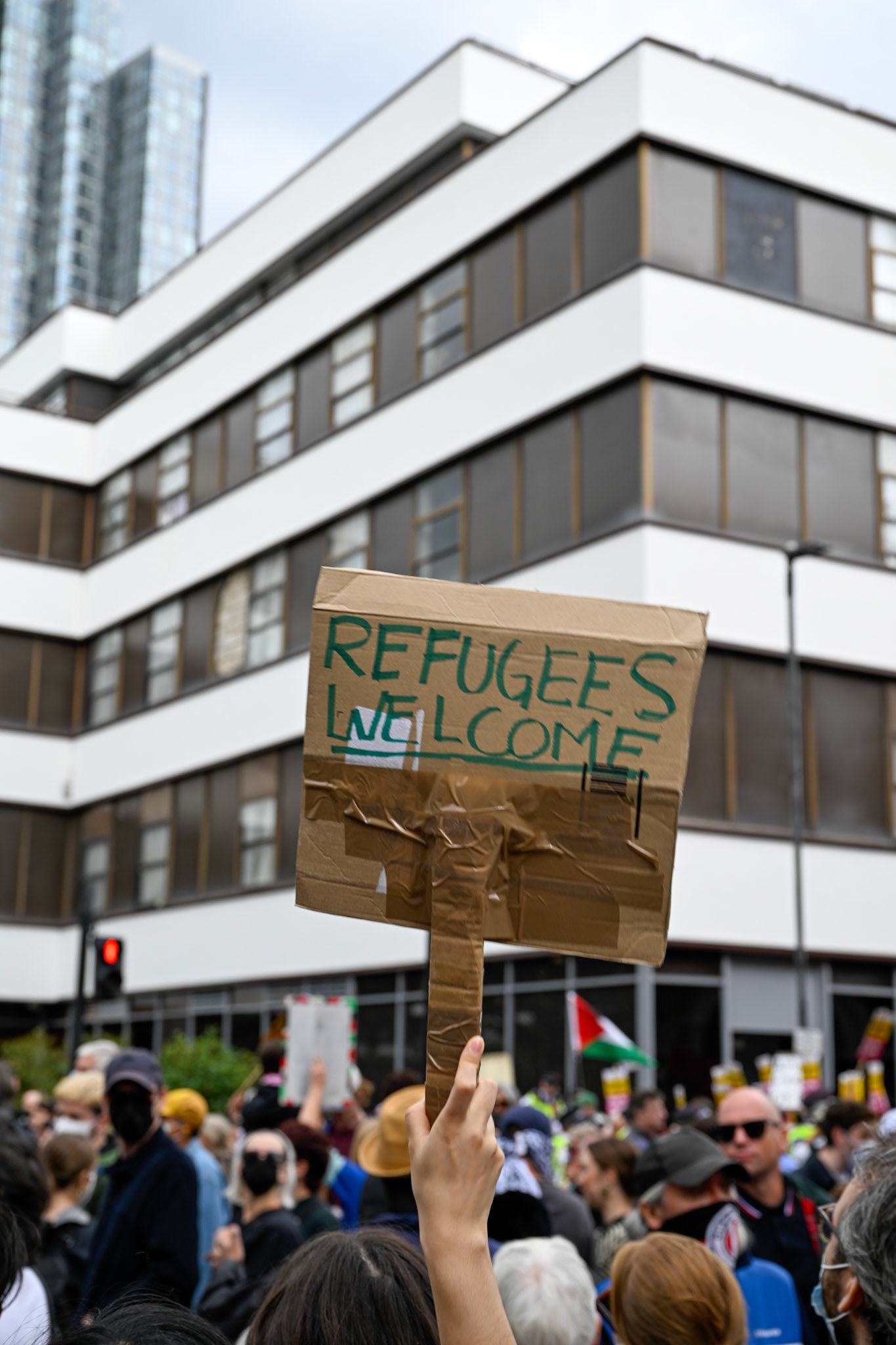 London, UK, 2nd August 2025, Protest outisde of the Thistle Hotel Barbican supporting migrant residents and challenging a counter protest