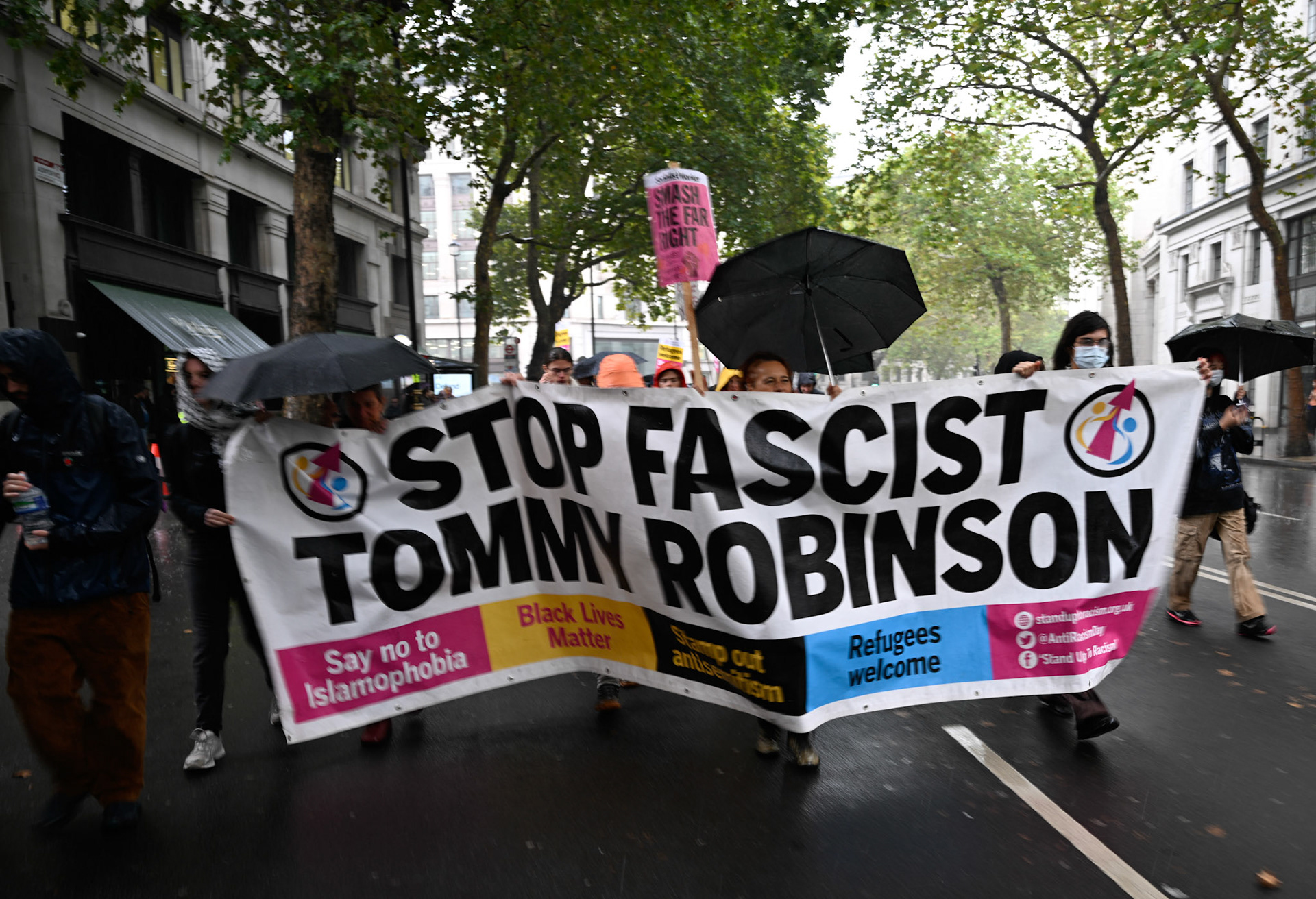 London, UK, 13th September: Protesters march to oppose Tommy Robinson and the far rights march and ideals,  monkeybutlerimages/alamy live news