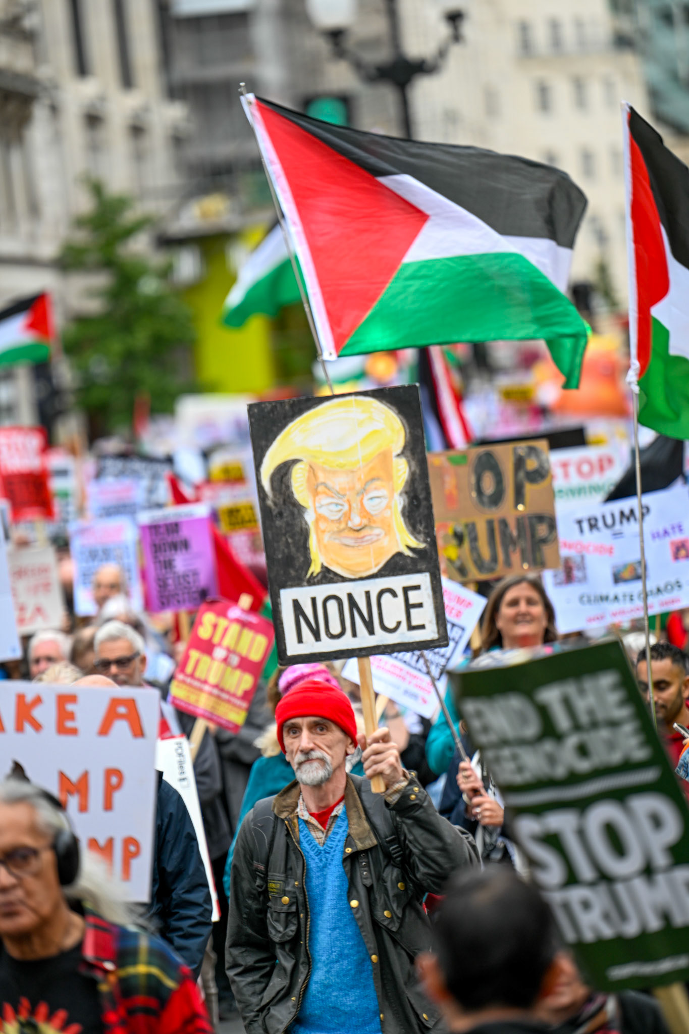 London, UK, 17th September 2025, A large protest by thousands of anti Trump supporters wound through central London towards Parliament, monkeybutlerimages / Alamy Live News