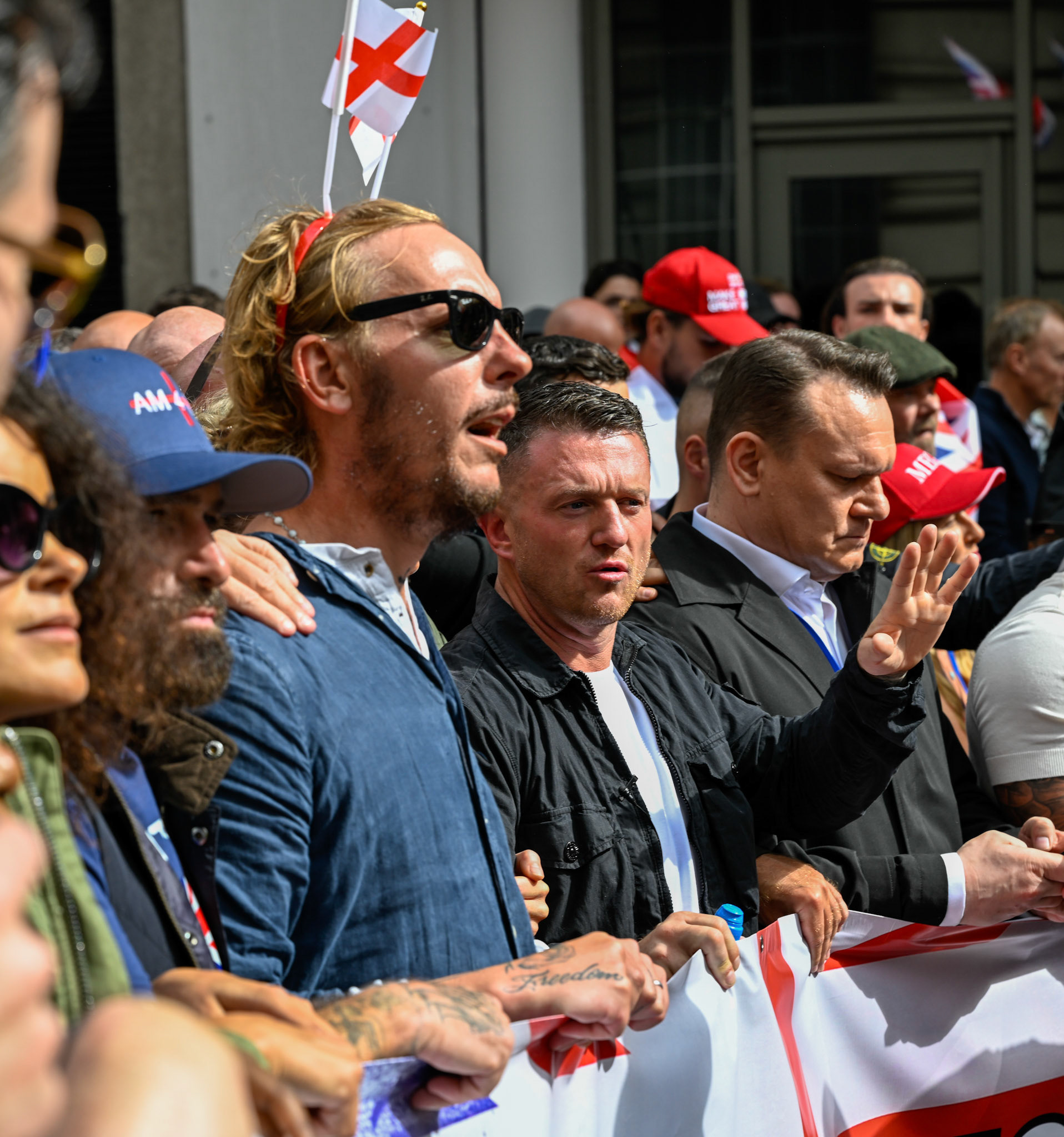 London, UK, 13th September: Approximately 100,000 supporters of Tommy Robinson march through central London,  monkeybutlerimages/alamy live news