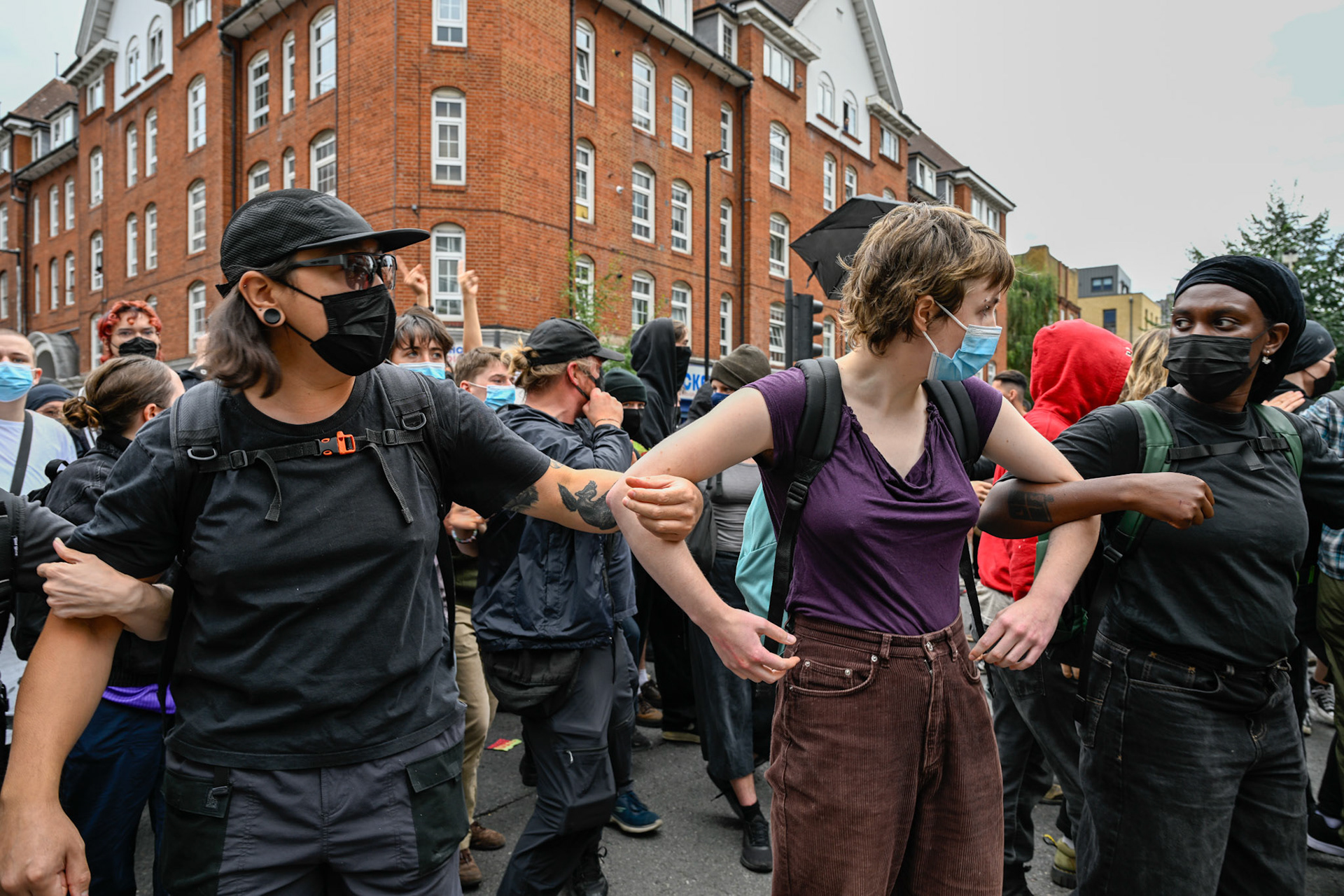London, UK, 2nd August 2025, Protest outisde of the Thistle Hotel Barbican supporting migrant residents and challenging a counter protest