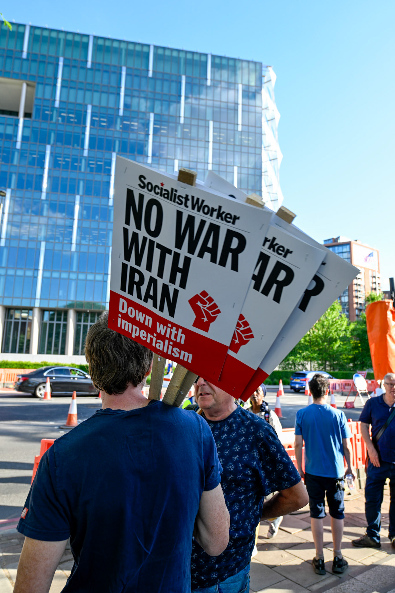 Stop the War Coalition staged a demonstration opposite the US embassy decrying the bombing by the US of Iran
