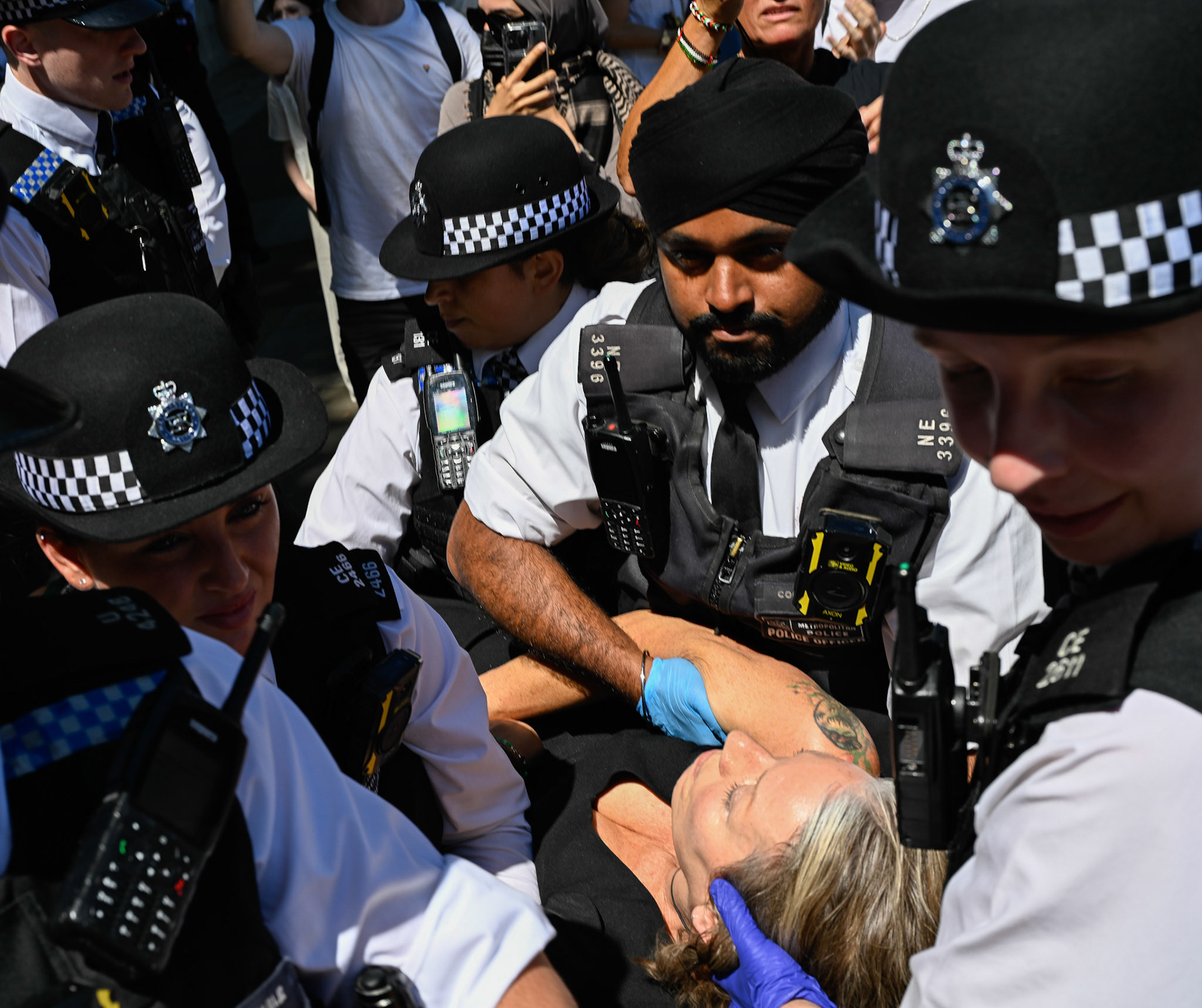 Palestine Action supporters protest at Parliament Square opposite The Houses of Parliament. The group were all arrested.