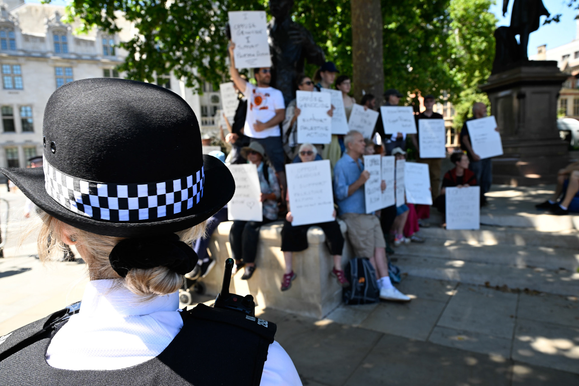 Palestine Action supporters protest at Parliament Square opposite The Houses of Parliament. The group were all arrested.