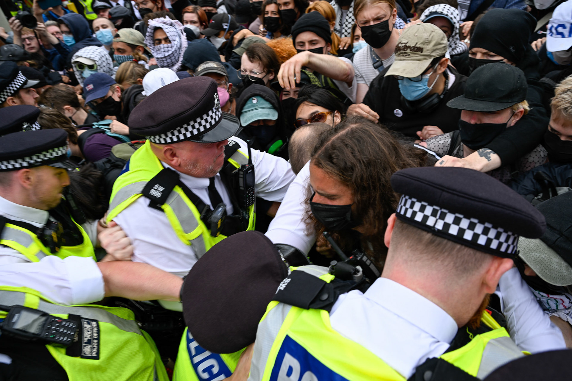 London, UK, 2nd August 2025, Protest outisde of the Thistle Hotel Barbican supporting migrant residents and challenging a counter protest
