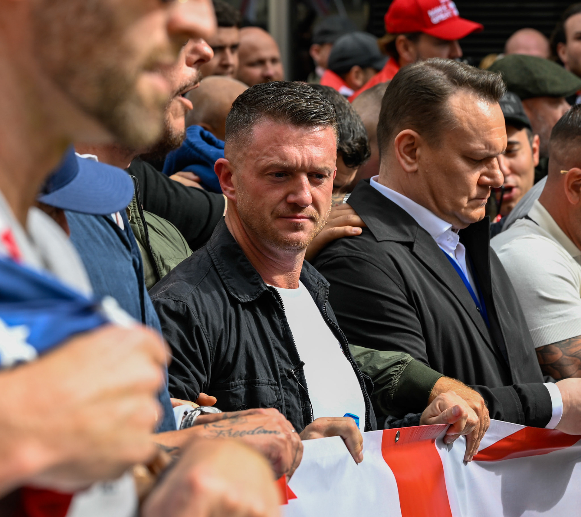 London, UK, 13th September: Approximately 100,000 supporters of Tommy Robinson march through central London,  monkeybutlerimages/alamy live news