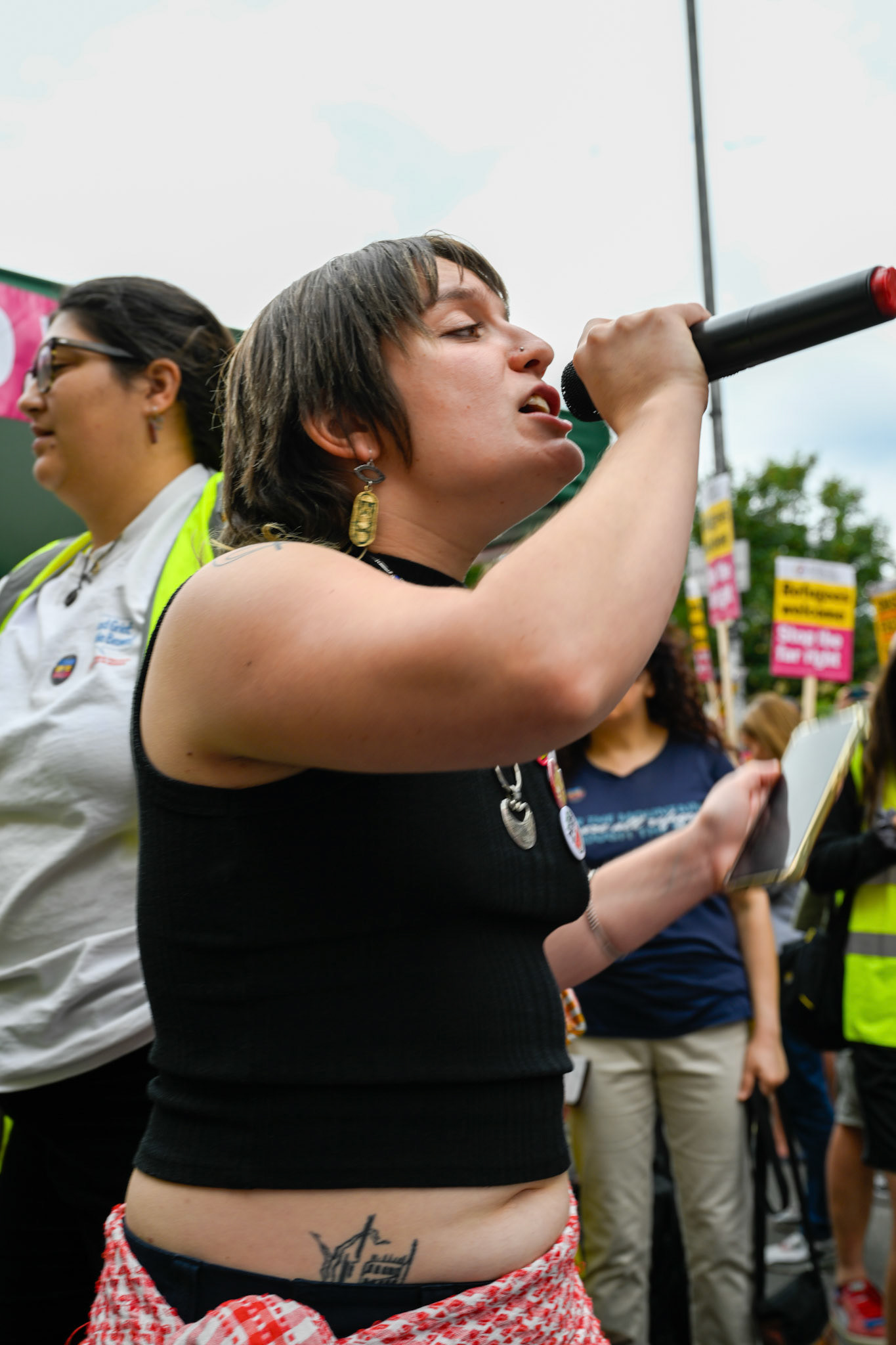 London, UK, 2nd August 2025, Protest outisde of the Thistle Hotel Barbican supporting migrant residents and challenging a counter protest