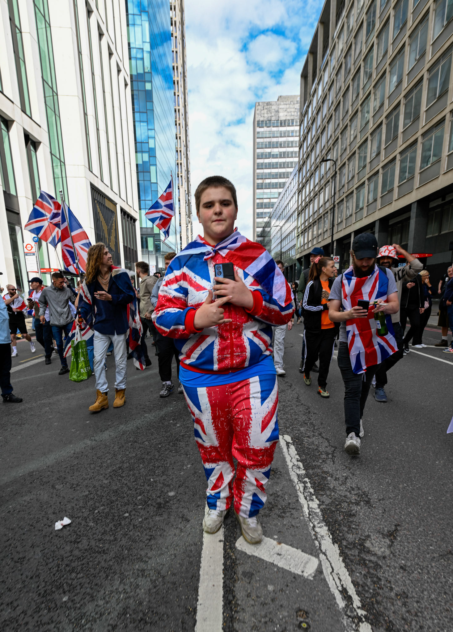 London, UK, 13th September: Approximately 100,000 supporters of Tommy Robinson march through central London,  monkeybutlerimages/alamy live news