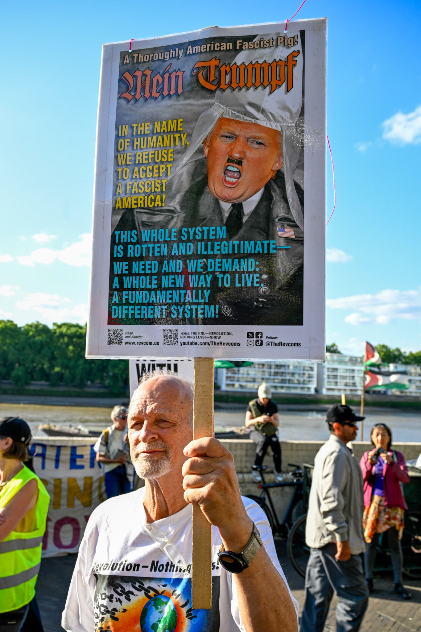 The Stop the War Coalition staged a protest opposite the US Embassy in London demanding that the US stop their bombing campaign in Iran