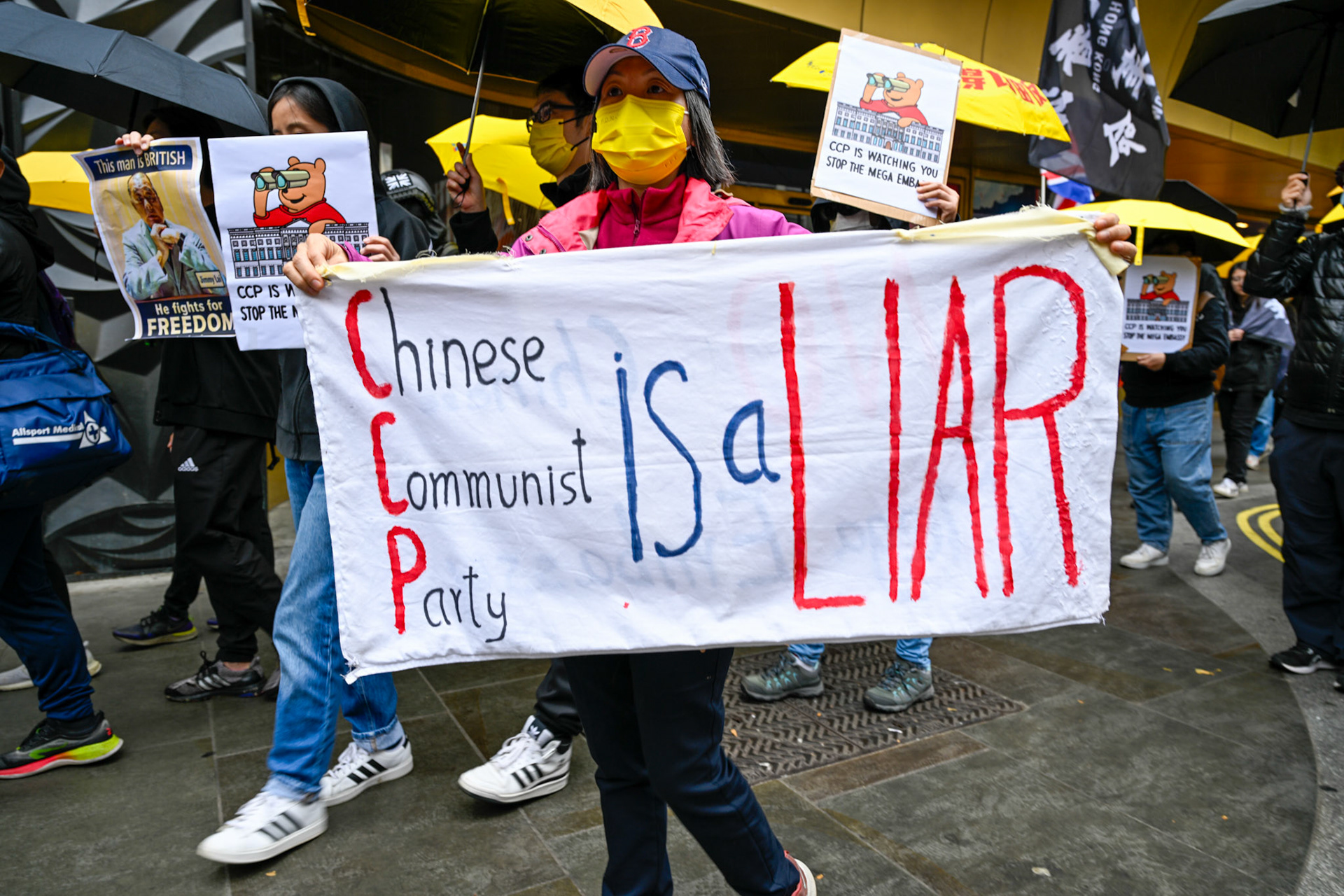 London, UK, 28th September 2025: 11th Anniversary march to commerate the pro democracy protest in Hong Kong in 2014 called the yellow umbrella revolution, monkeybutlerimages/ alamy live news