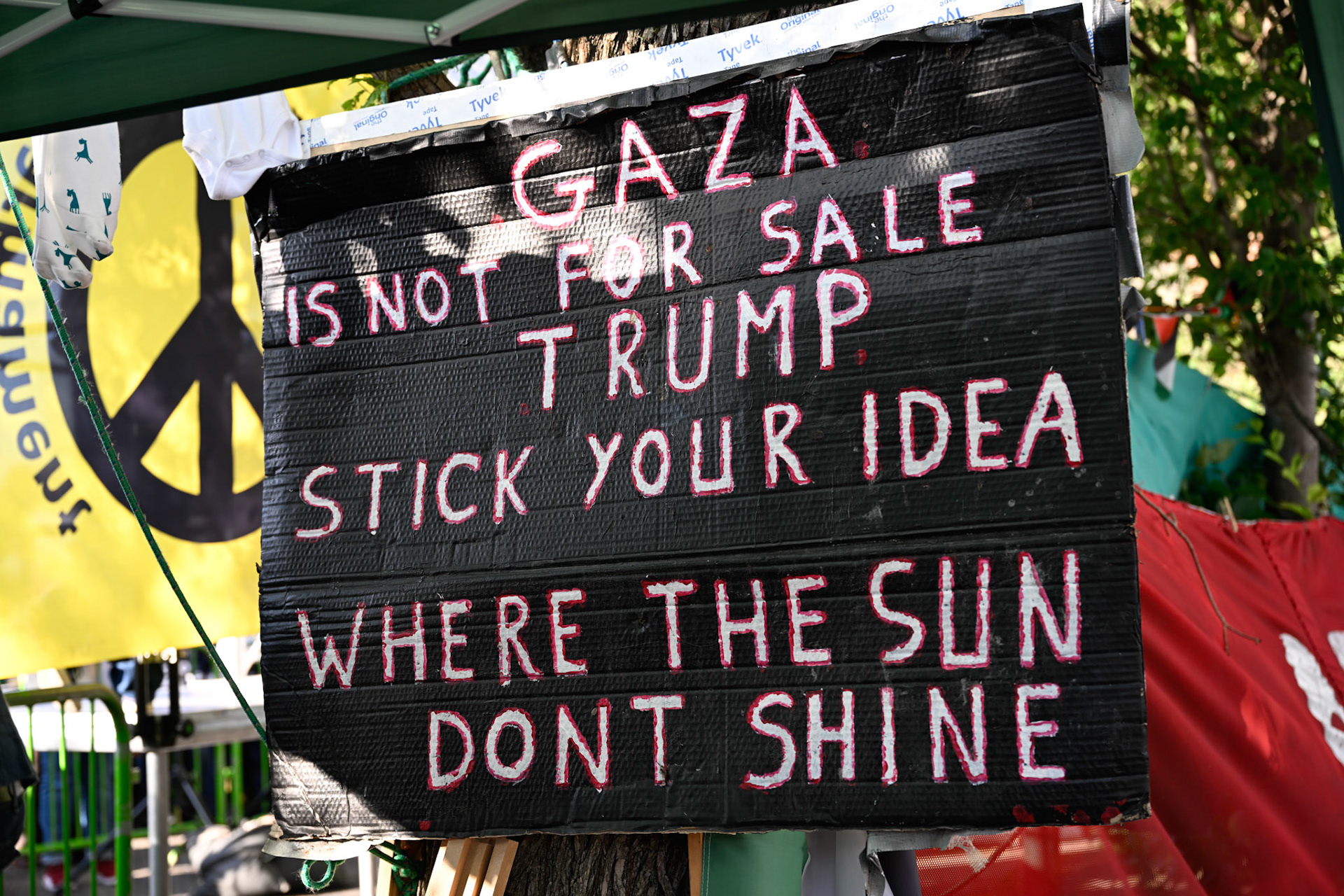 The Stop the War Coalition staged a protest opposite the US Embassy in London demanding that the US stop their bombing campaign in Iran