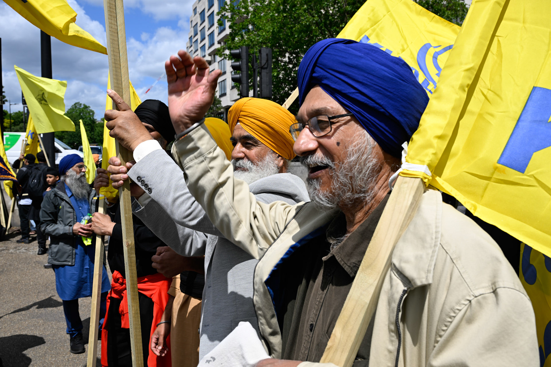 London, UK, 1st June 2025, Sikh protesters gather ahead of the anniversary march of the Amritsar massacre by the Indian Army 1984, monkeybutlerimages/alamy live news