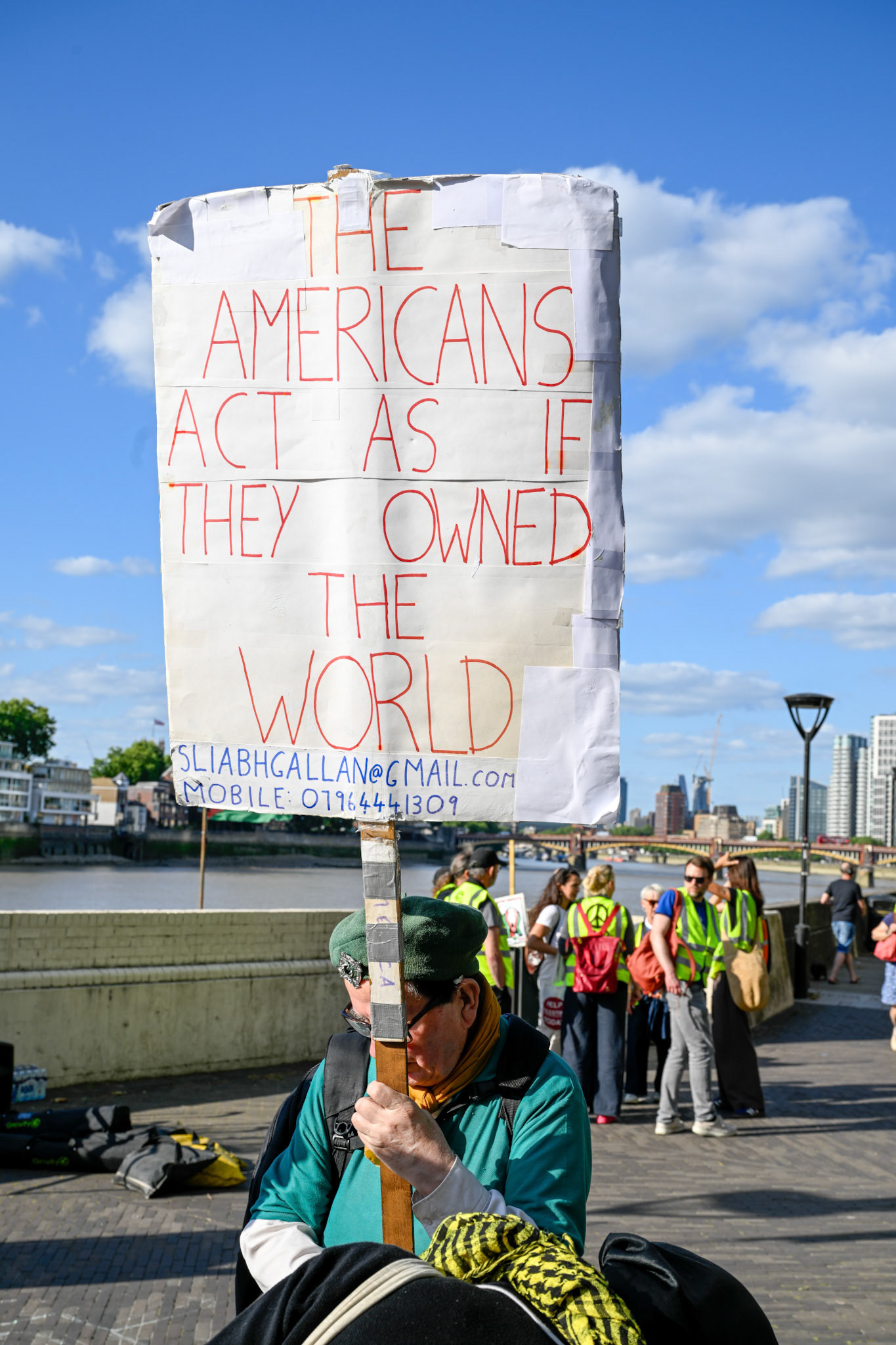 The Stop the War Coalition staged a protest opposite the US Embassy in London demanding that the US stop their bombing campaign in Iran