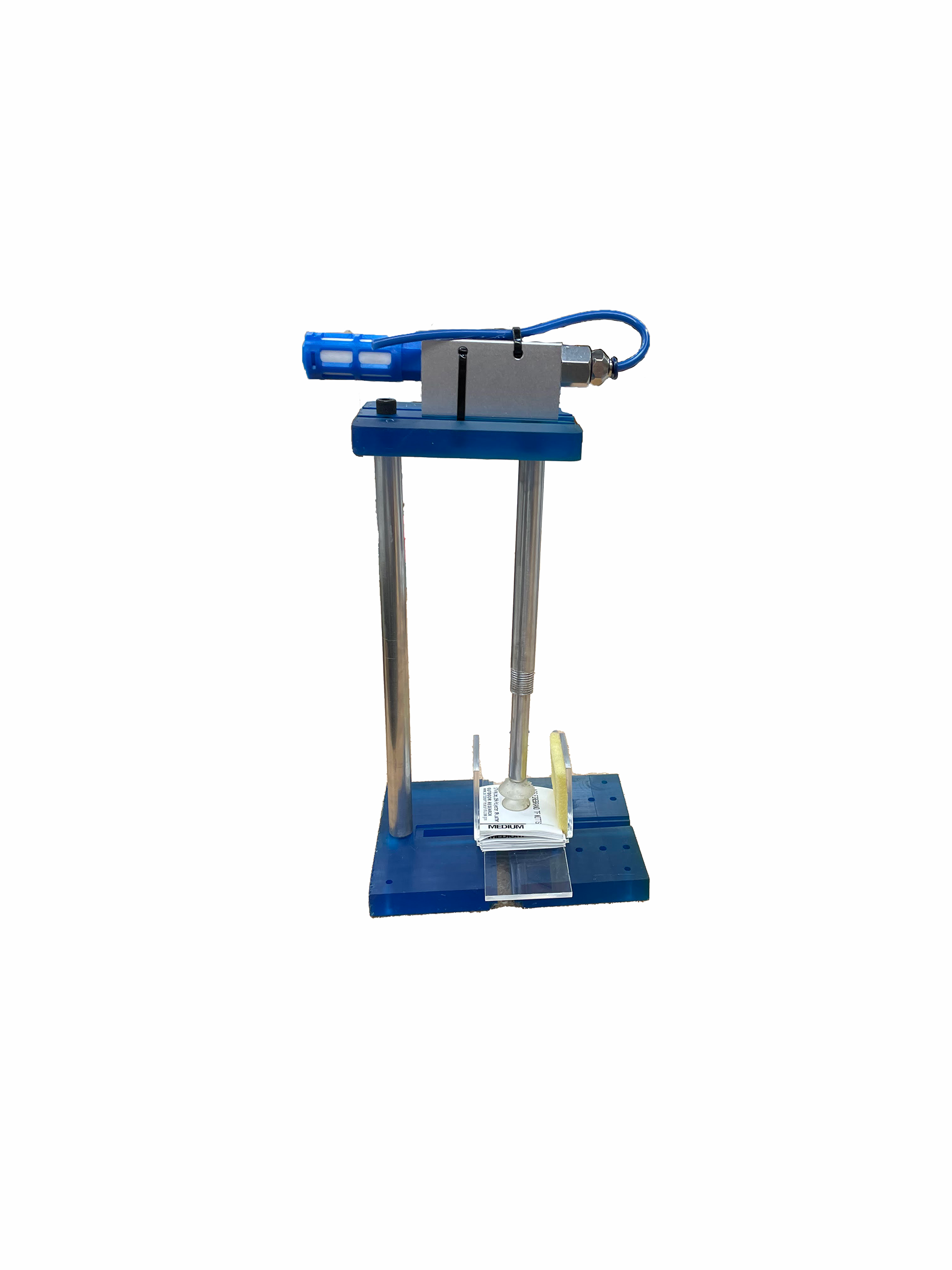 Custom Label Picker. This device uses a vacuum effector to present otherwise hard to pick up labels to production associates. Reduced the cost to implement such devices by $550 to ~$50 when compared to off-the-shelf pickers.