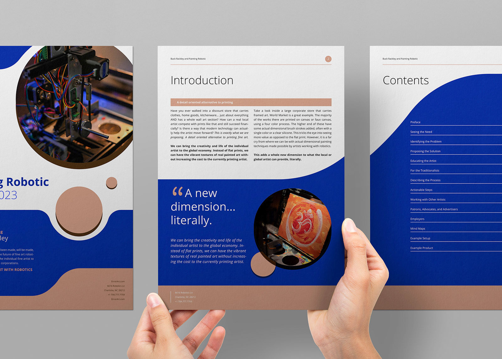 Painting Robotic by Buck Rackley Page Layout Mockup Example using indesign and photoshop