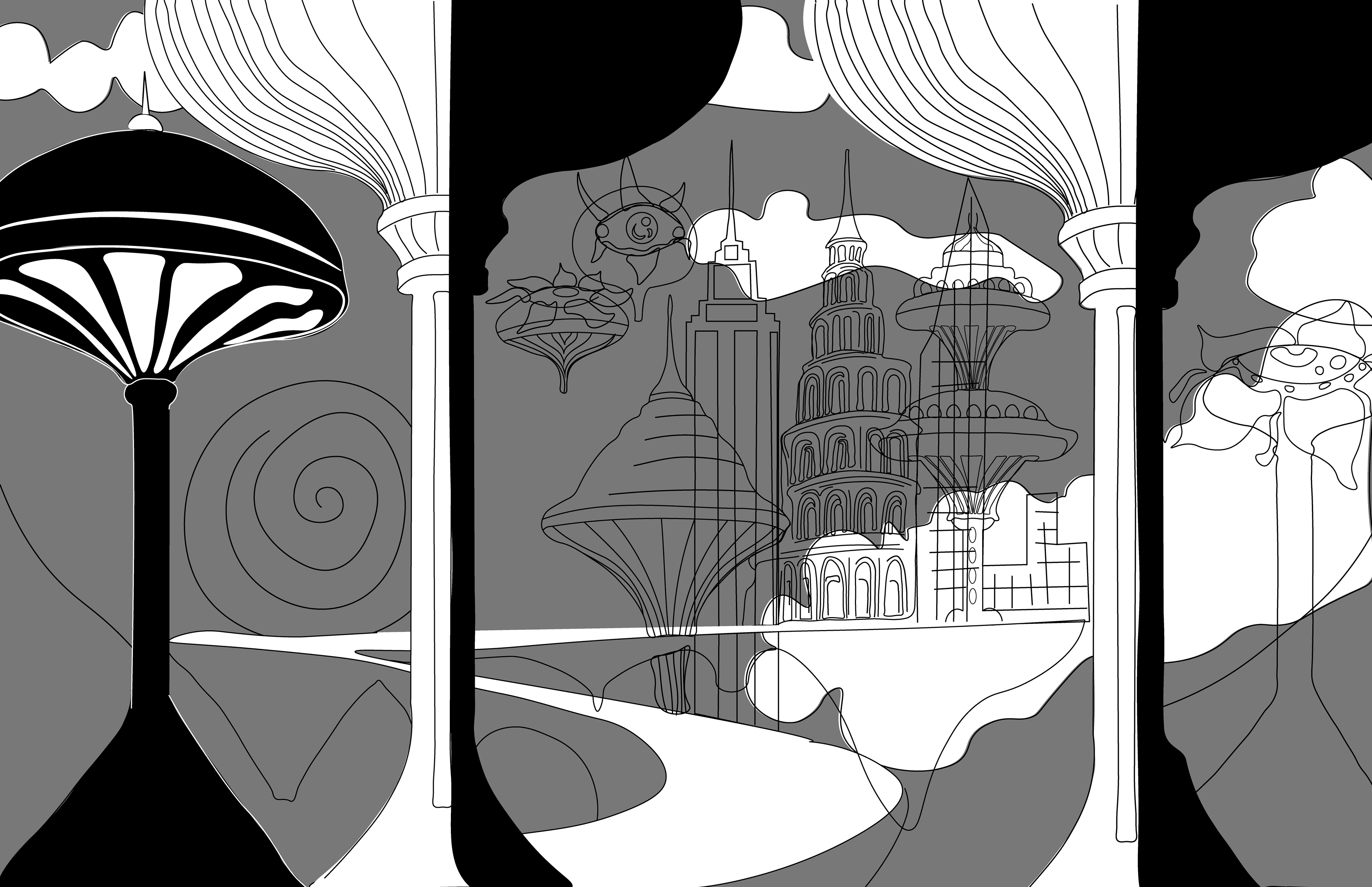Metropolis outline with minimal fills