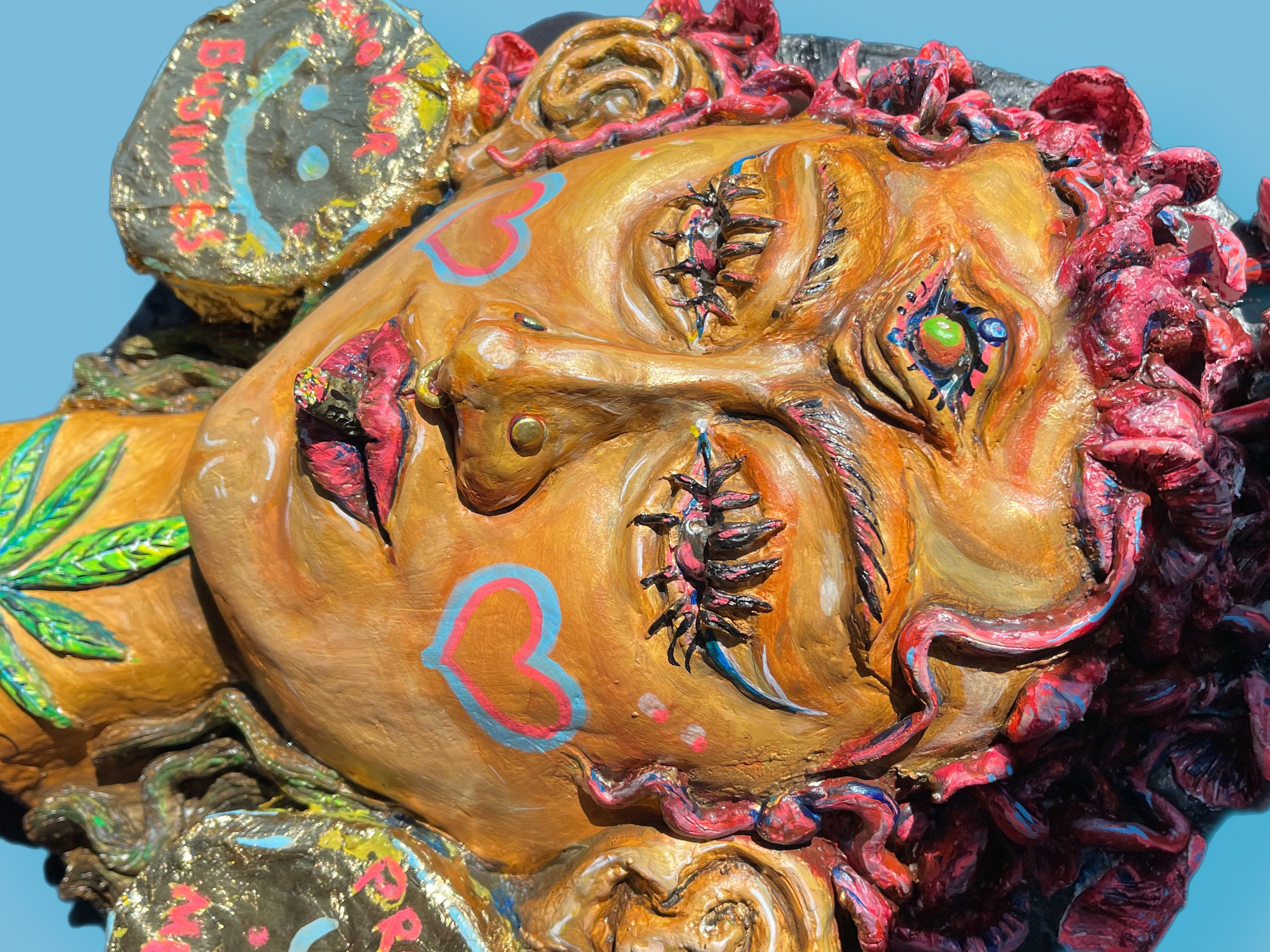 "Shroomhead" 2022 Paper mache, Gold leaf, Acrylics