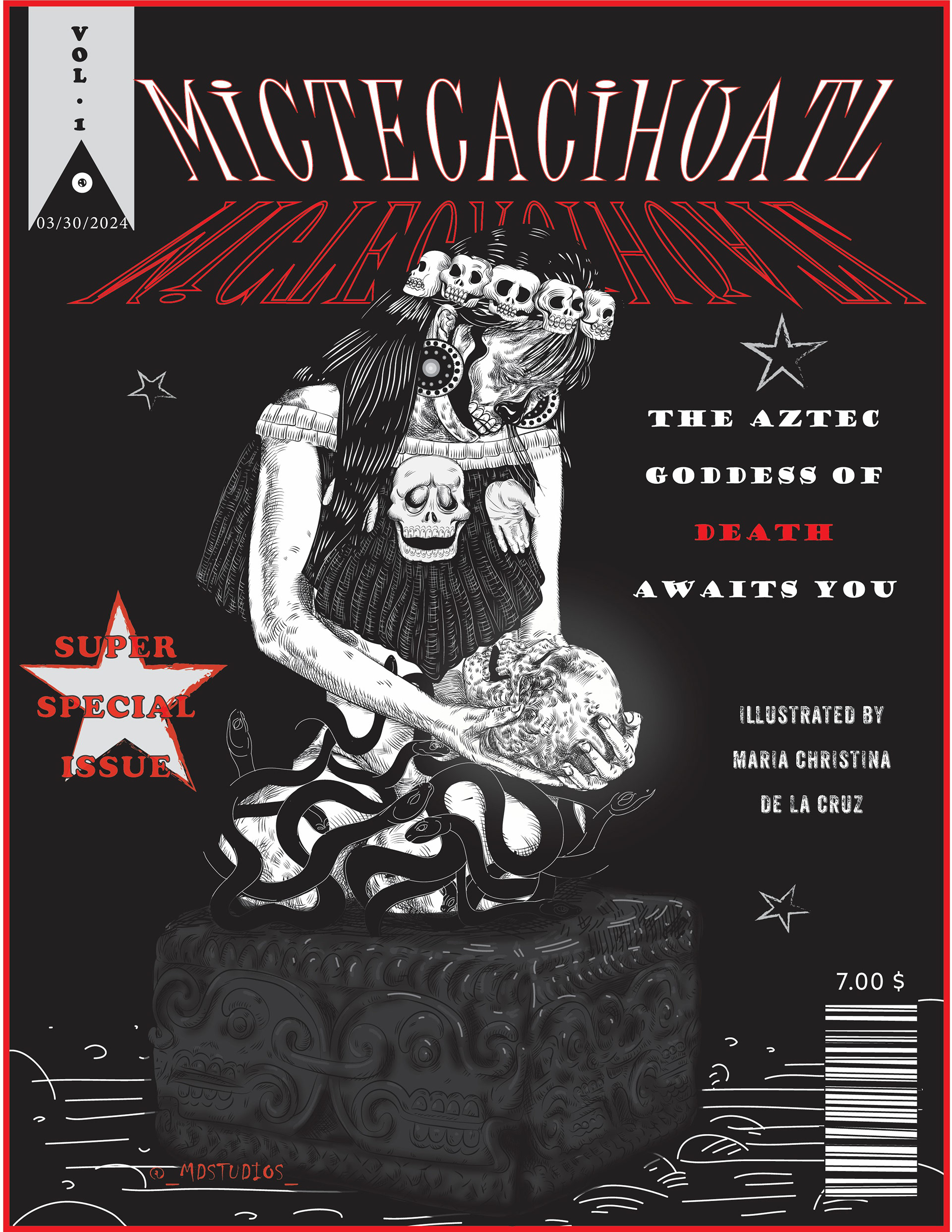 Mictecacihuatl comic cover vector illustration Adobe illustrator